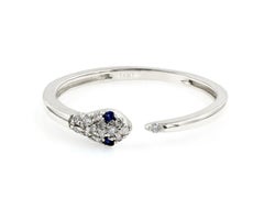 Elegant 14KT White Gold Snake-Design Ring with Diamonds & Blue Sapphire