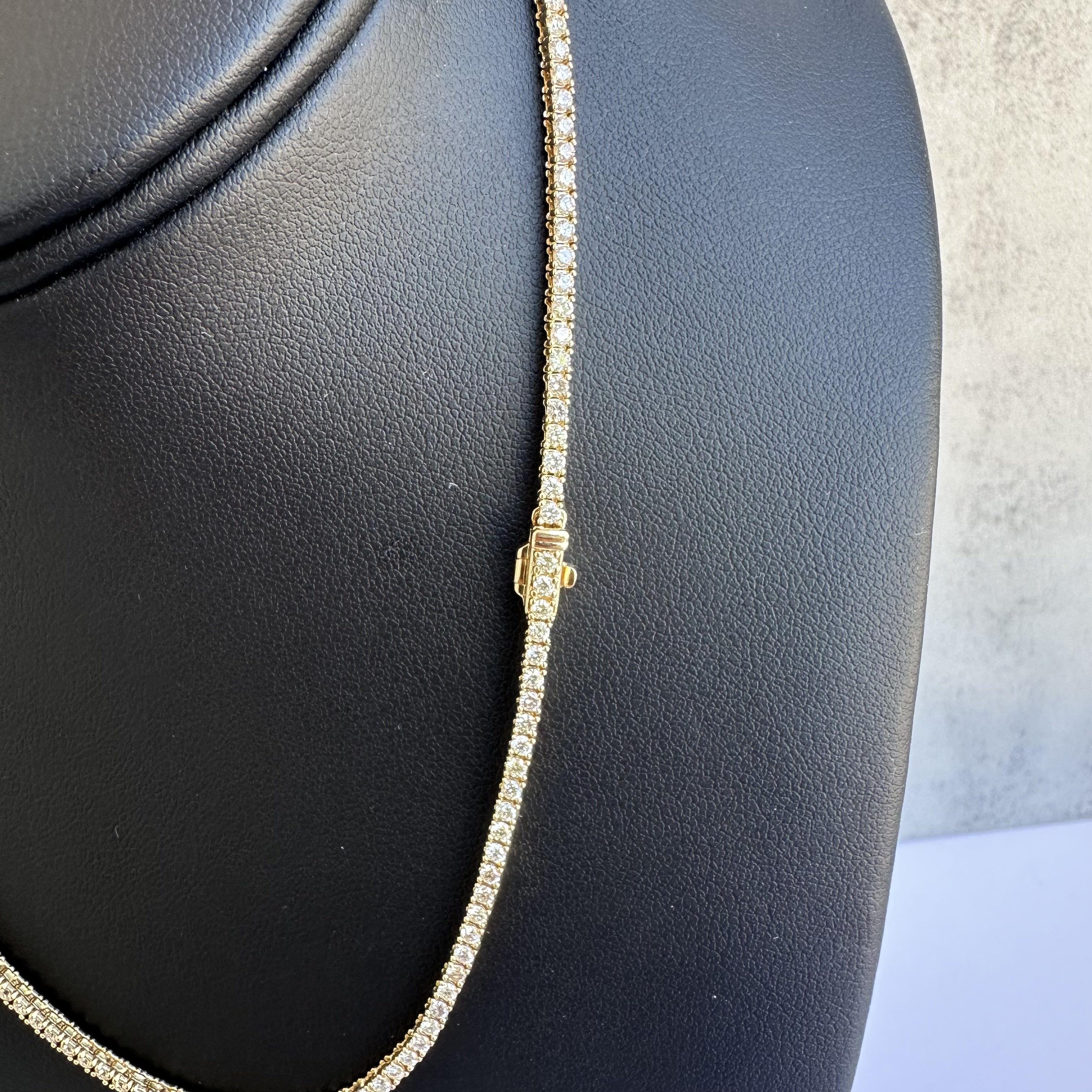 Round Cut Elegant 14kt Yellow Gold Natural Diamond Tennis Necklace - 4.50ctw, 16