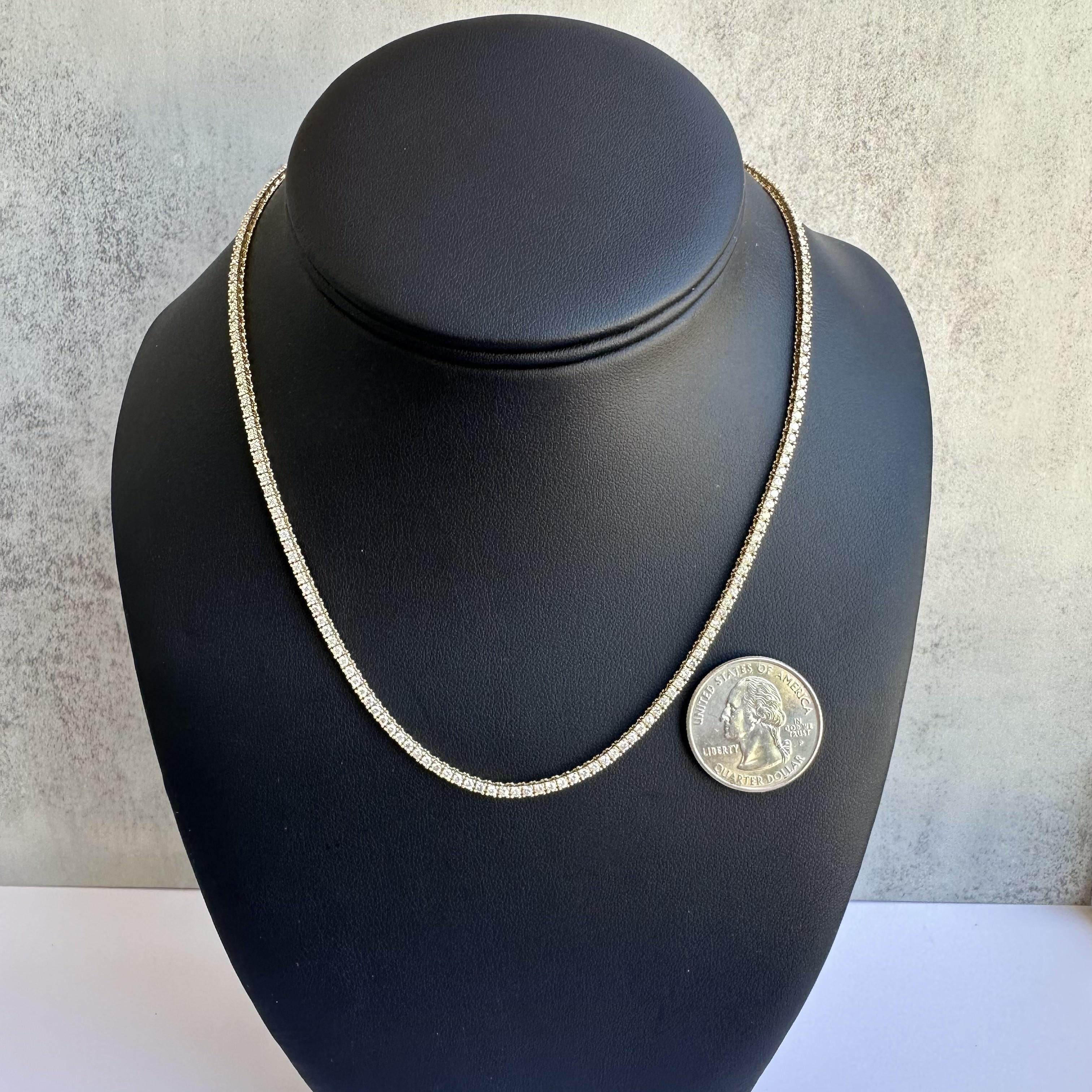 Elegant 14kt Yellow Gold Natural Diamond Tennis Necklace - 4.50ctw, 16