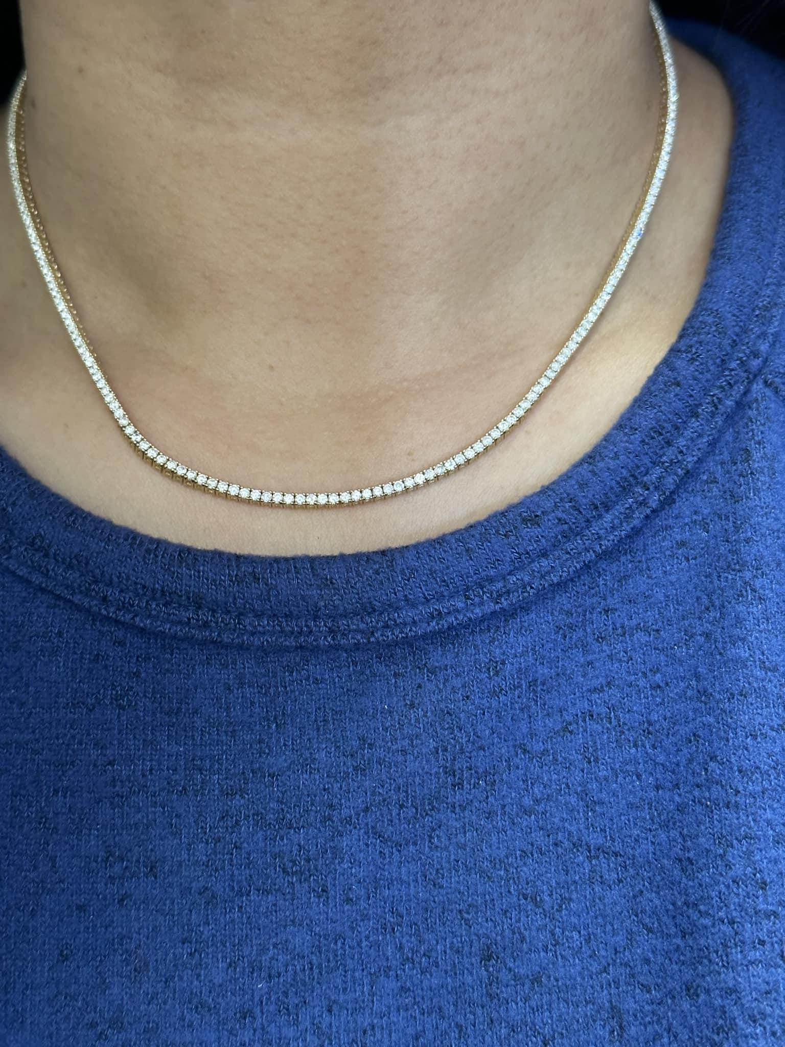 Women's Elegant 14kt Yellow Gold Natural Diamond Tennis Necklace - 4.50ctw, 16