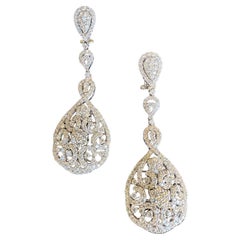  Elegant 15 Carat Diamond Pear Shaped Cluster Drop Earrings 18 Karat White Gold