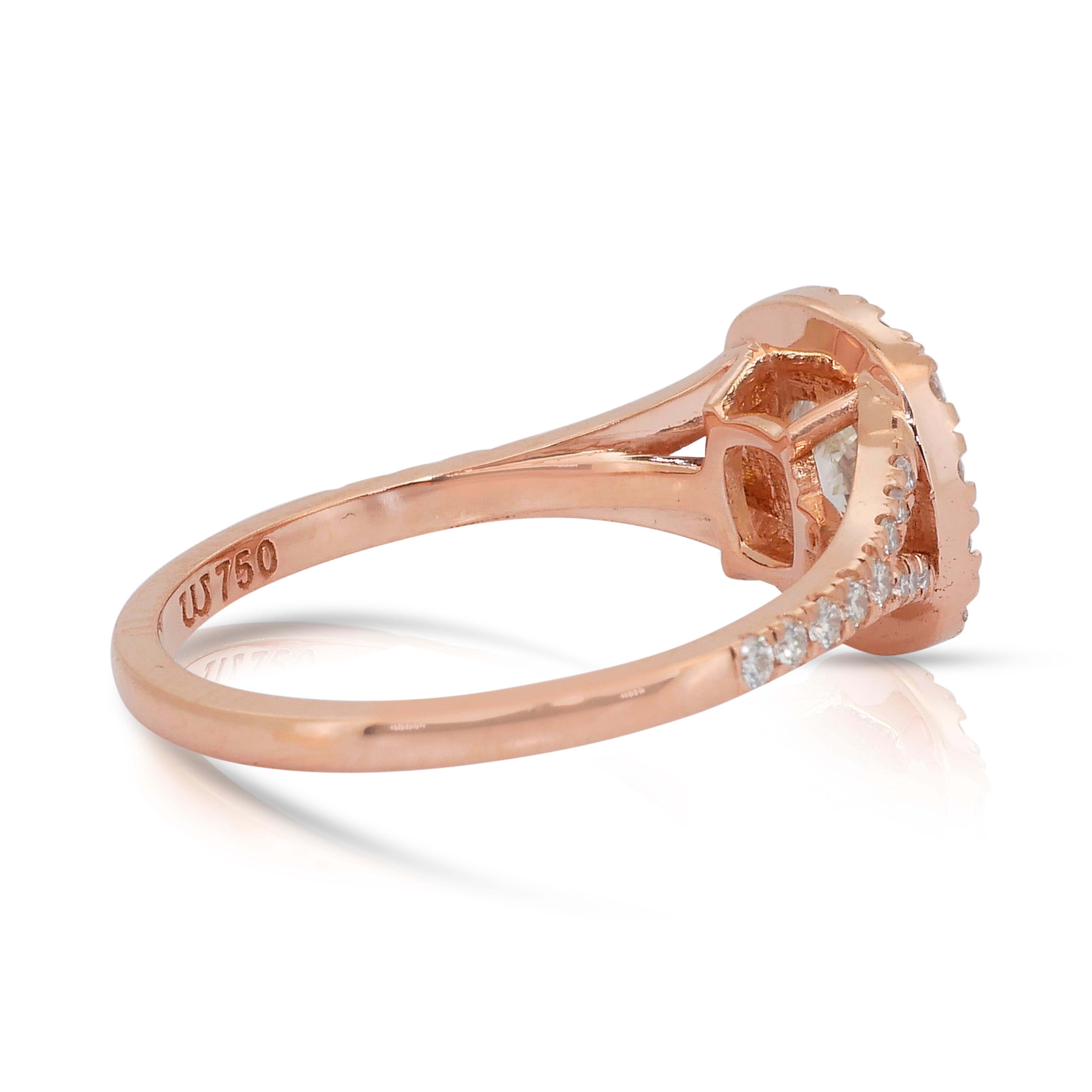 Eleganter 1,50ct Diamanten Halo Ring in 18k Rose Gold - IGI zertifiziert im Zustand „Neu��“ im Angebot in רמת גן, IL