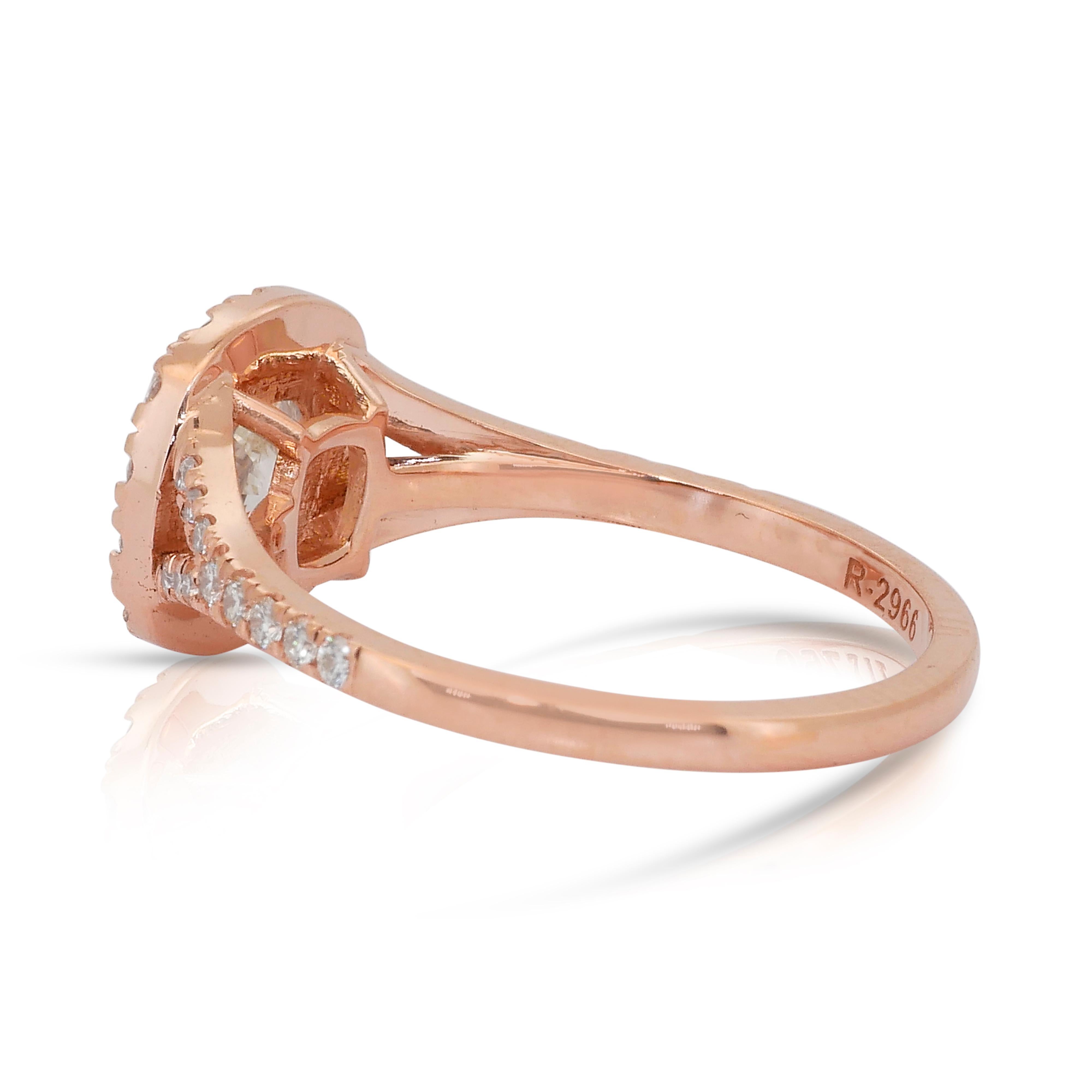 Eleganter 1,50ct Diamanten Halo Ring in 18k Rose Gold - IGI zertifiziert im Angebot 1