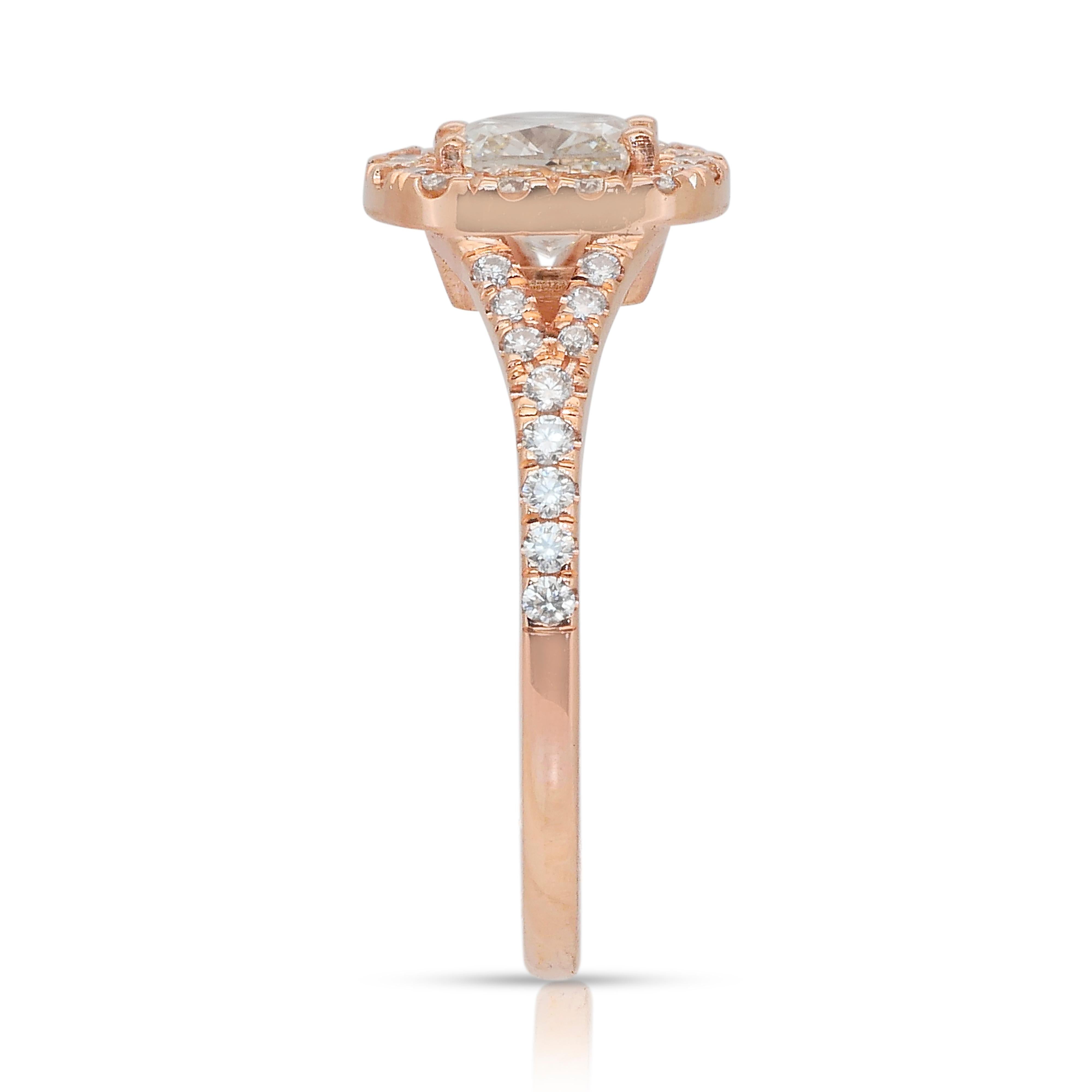 Eleganter 1,50ct Diamanten Halo Ring in 18k Rose Gold - IGI zertifiziert im Angebot 2