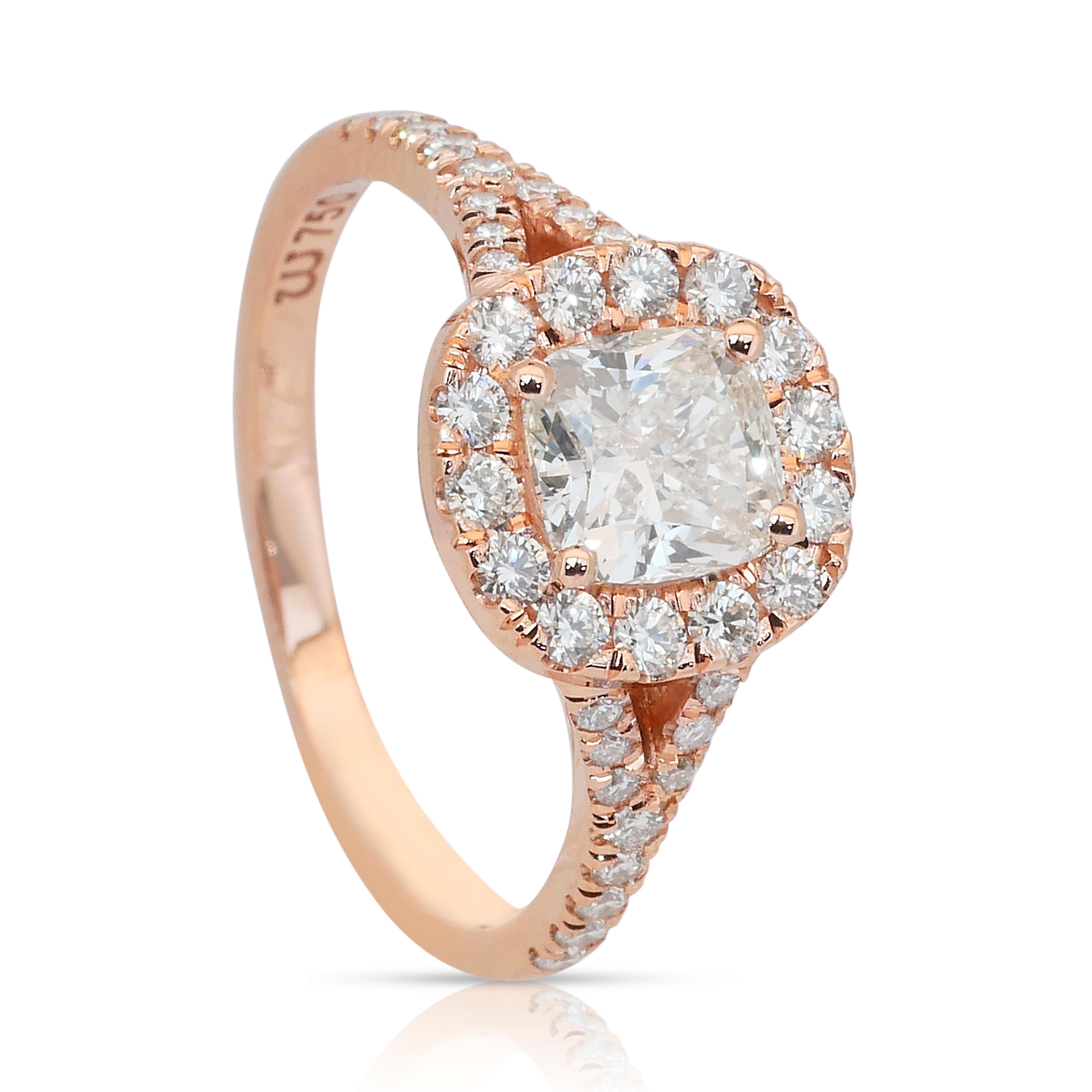 Eleganter 1,50ct Diamanten Halo Ring in 18k Rose Gold - IGI zertifiziert im Angebot 3