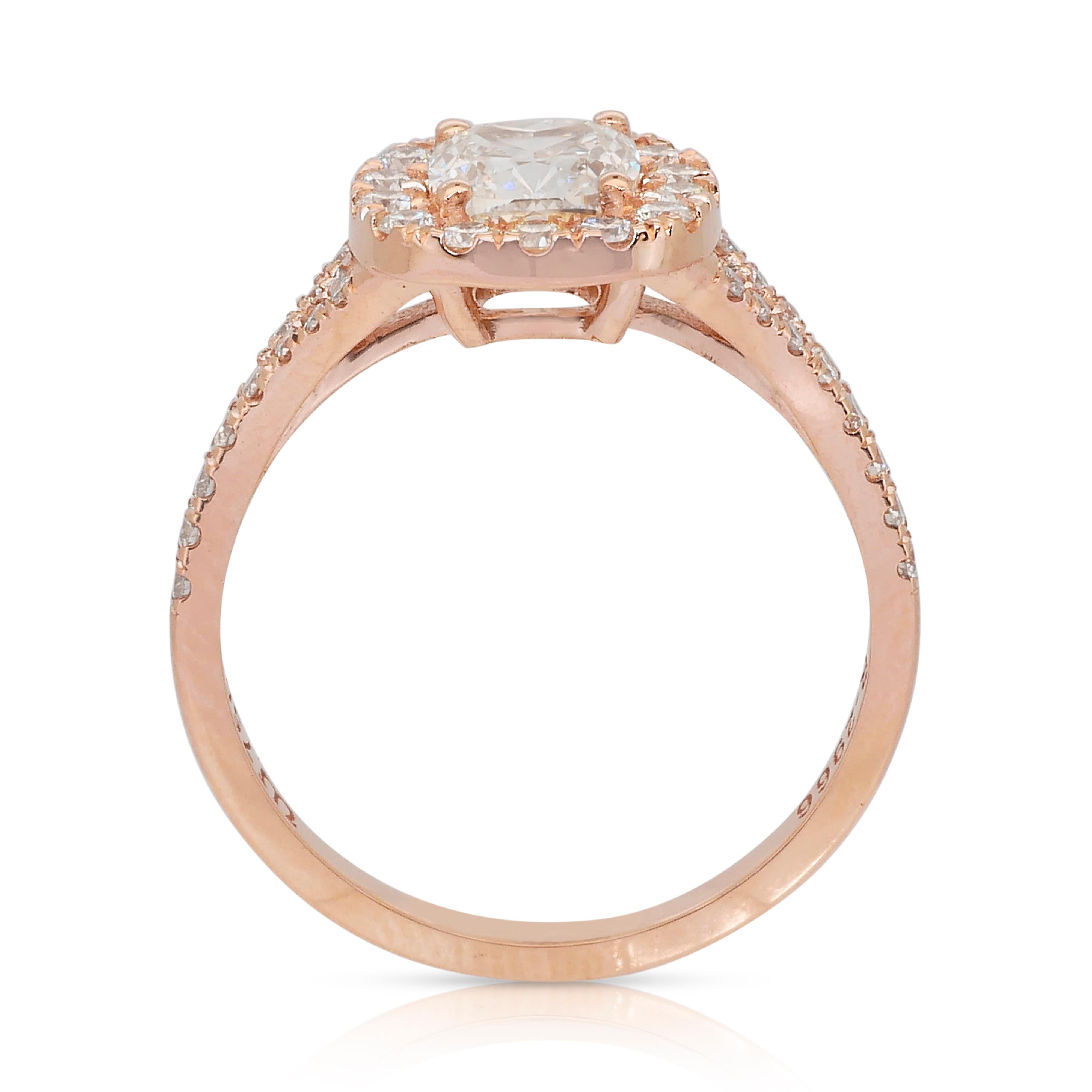 Eleganter 1,50ct Diamanten Halo Ring in 18k Rose Gold - IGI zertifiziert im Angebot 4