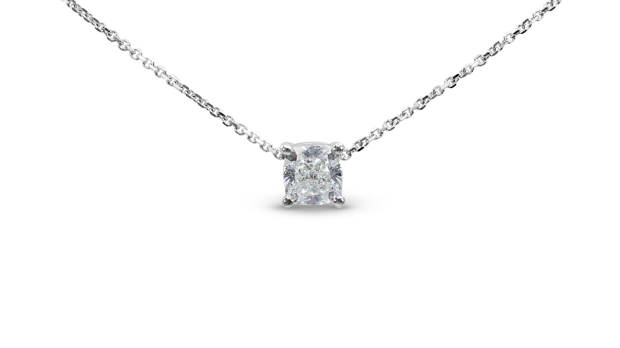 Elegante 1,51 Karat Solitär-Halskette aus 18 Karat Weißgold mit Diamanten im Kissenschliff - GIA Damen