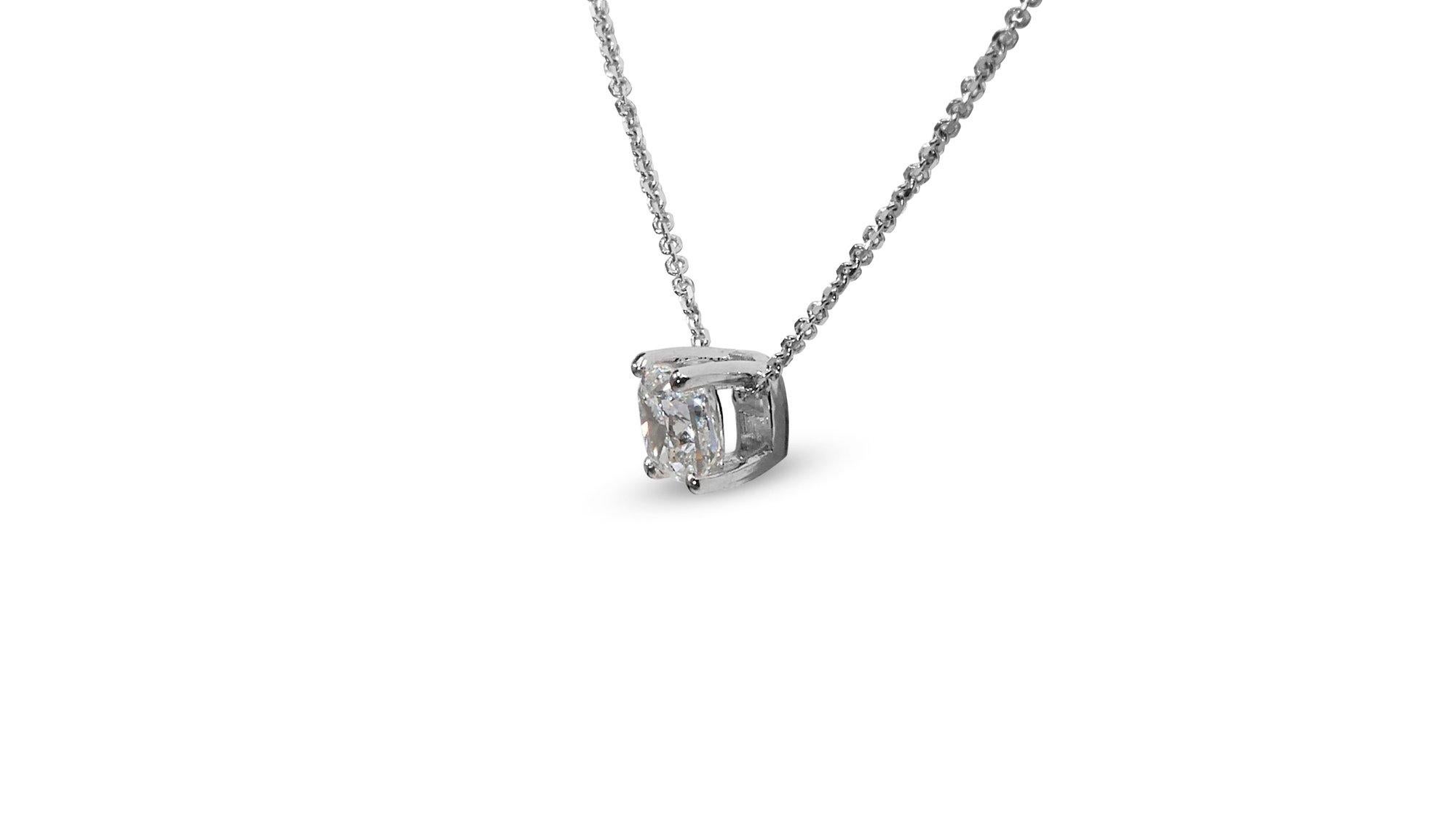 Elegant 1.51ct Cushion Diamond Solitaire Necklace in 18k White Gold - GIA  For Sale 1