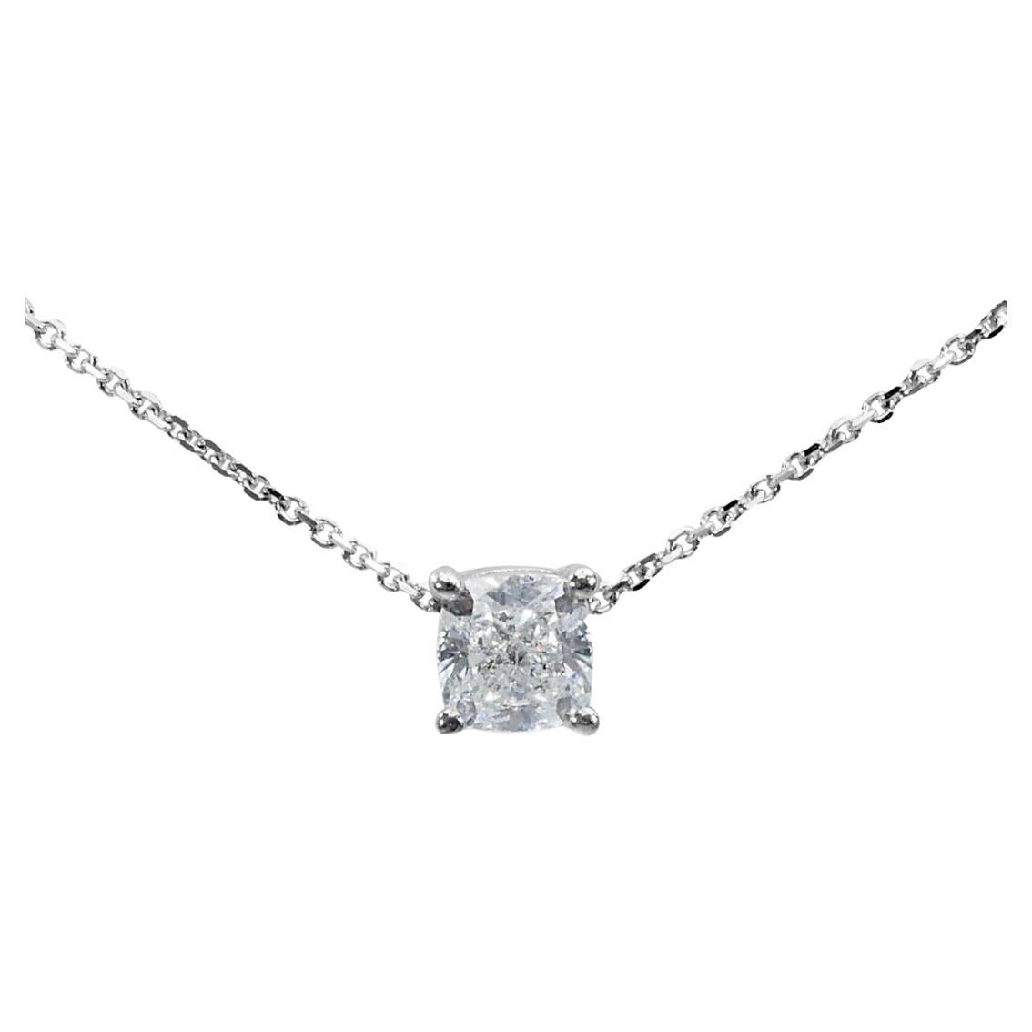 Elegante 1,51 Karat Solitär-Halskette aus 18 Karat Weißgold mit Diamanten im Kissenschliff - GIA