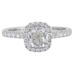 Elegant 1.53ct Diamonds Halo Ring in 18k White Gold - IGI Certified