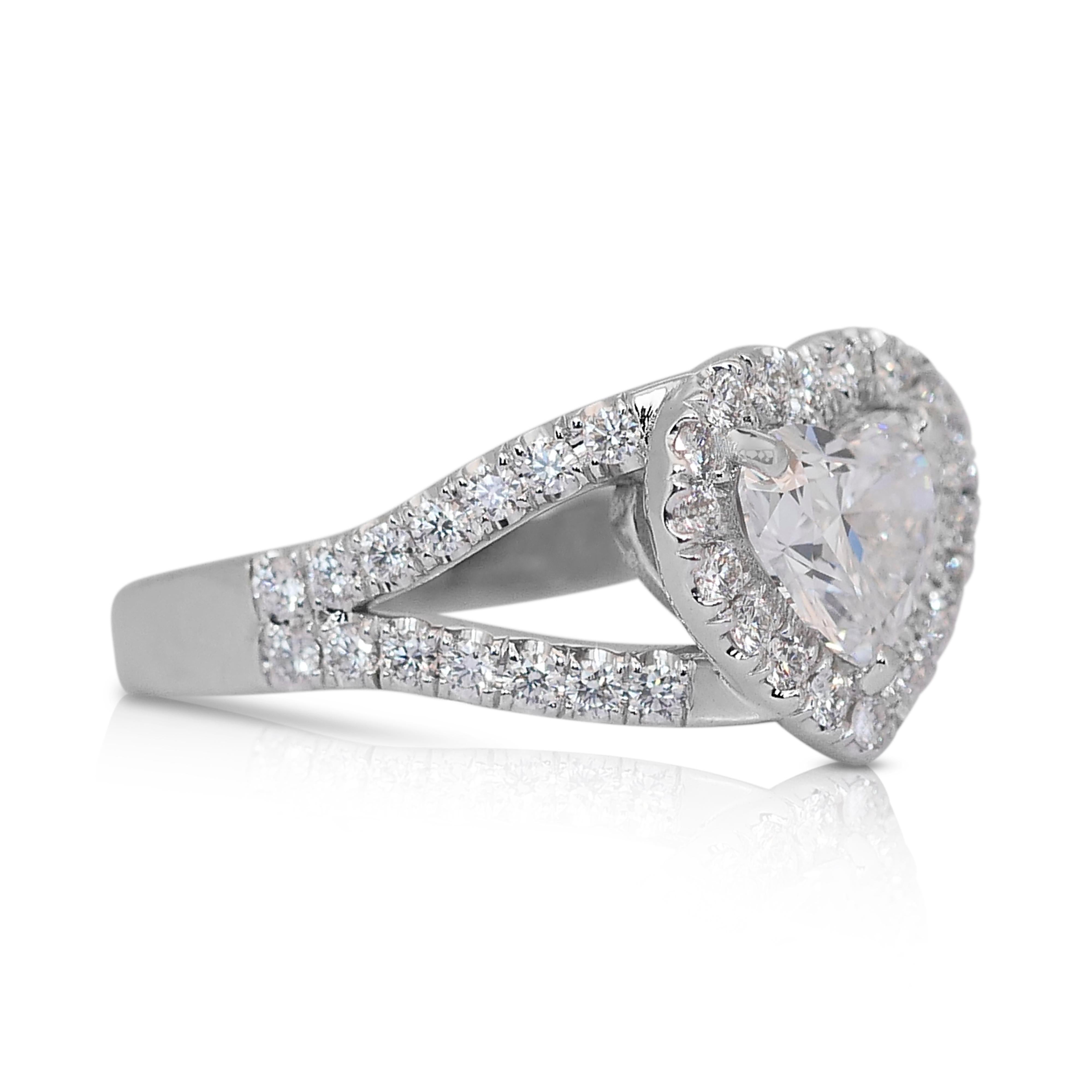 Elegant 1.53ct Double Excellent Ideal Cut Diamonds Pave Ring in 18k White Gold - GIA Certified

This exquisite 18k white gold pave ring showcases a stunning 1.00-carat heart-shaped diamond as its centerpiece, boasting a double excellent ideal cut
