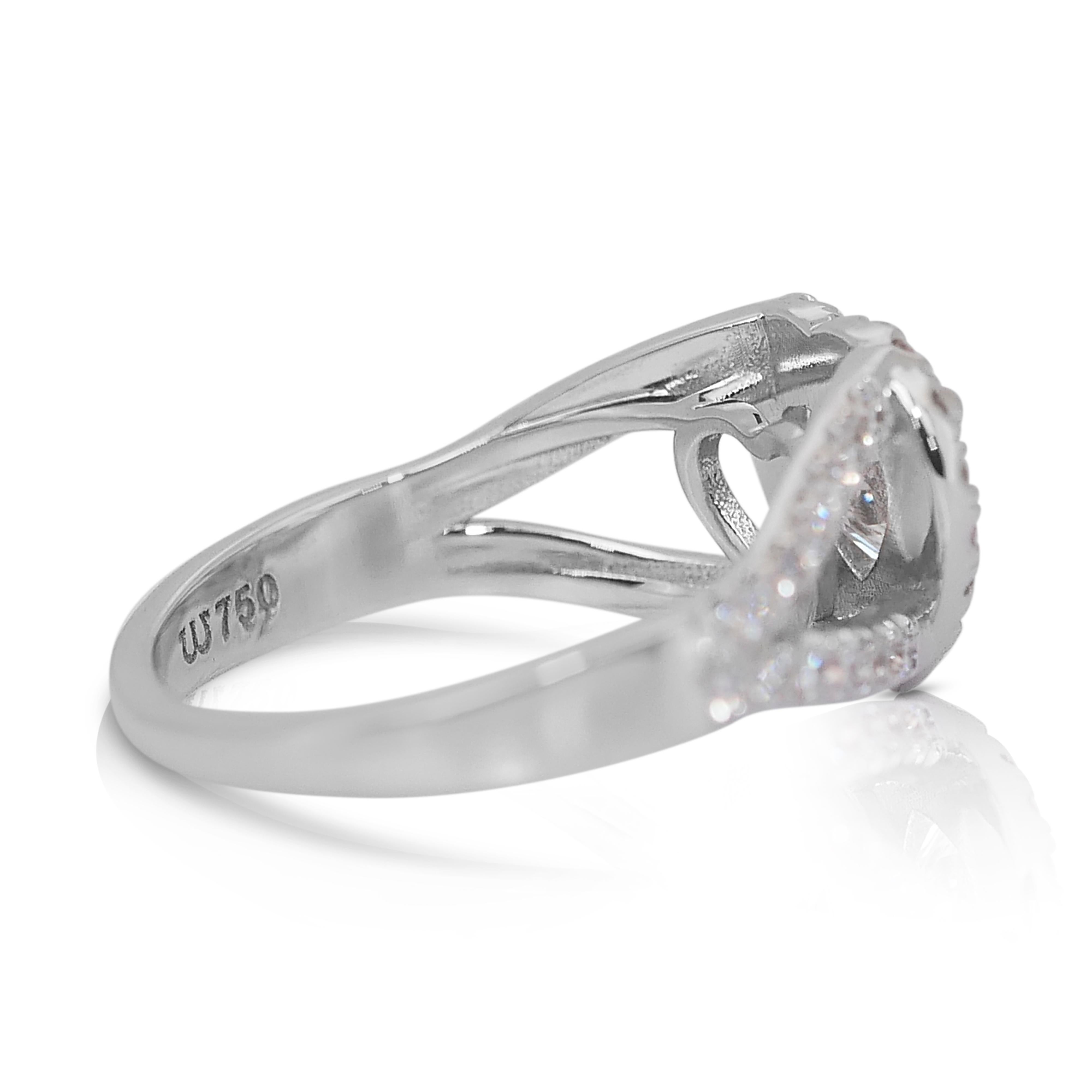 Heart Cut Elegant 1.53ct Double Excellent Ideal Cut Diamonds Pave Ring in 18k White Gold