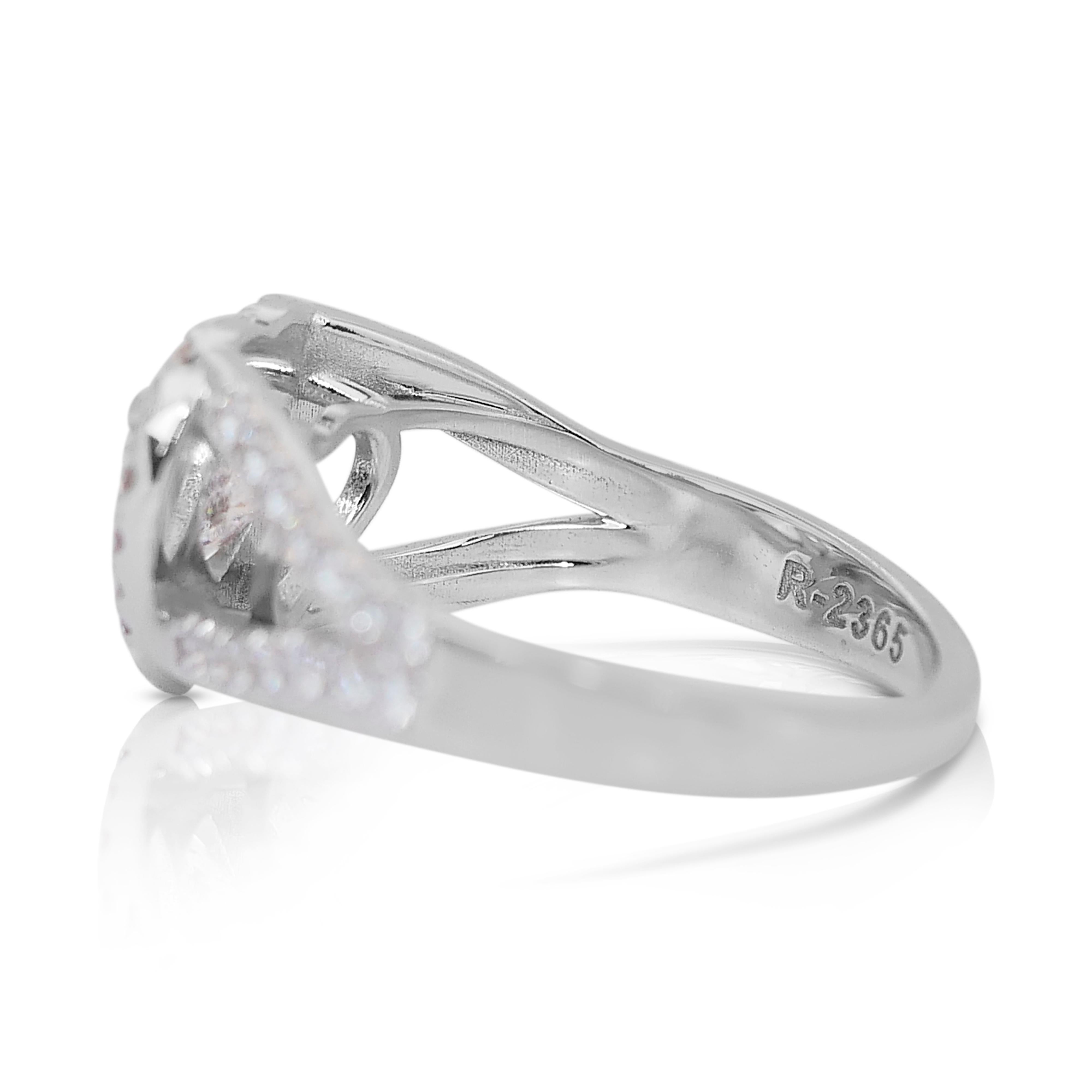 Elegant 1.53ct Double Excellent Ideal Cut Diamonds Pave Ring in 18k White Gold In New Condition In רמת גן, IL