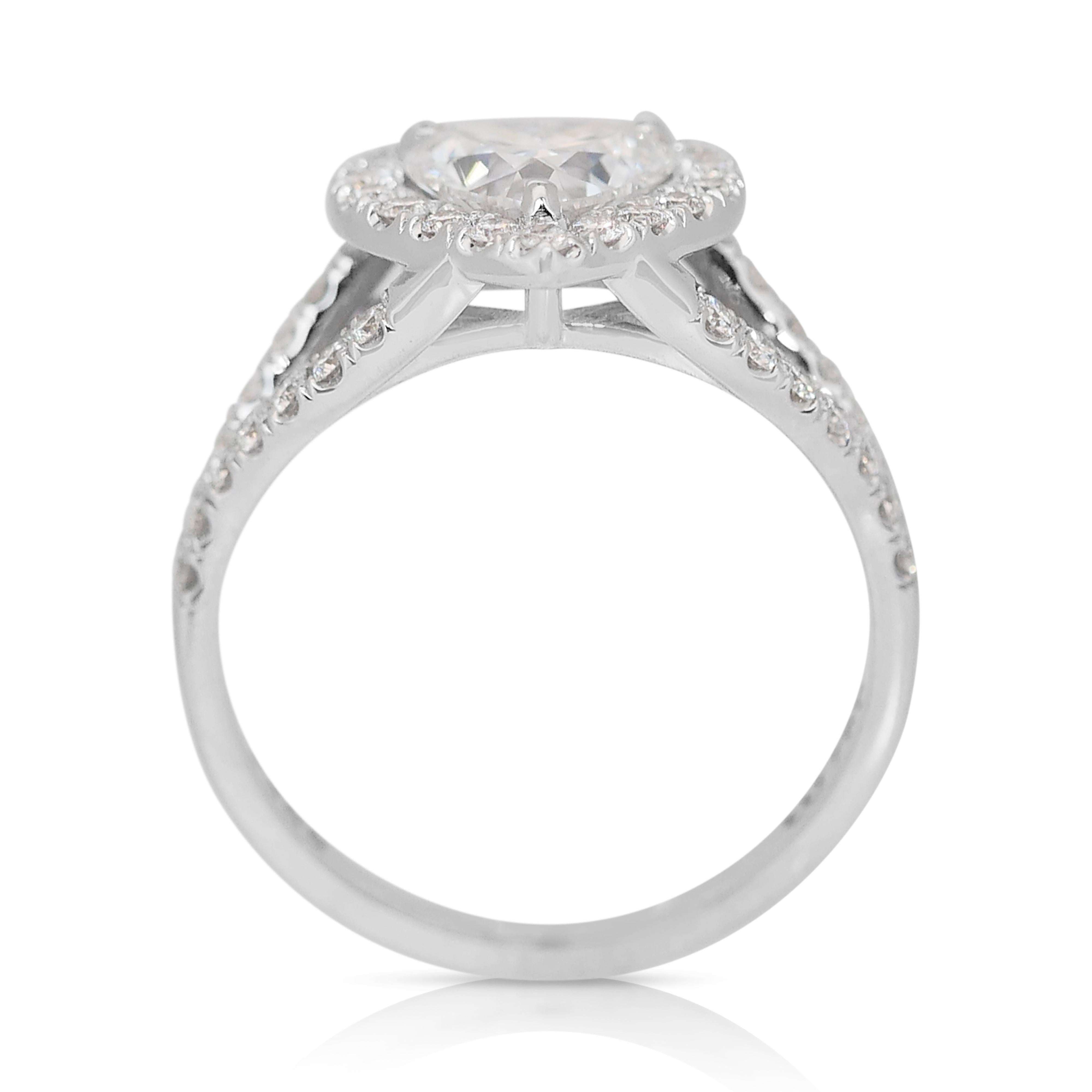 Elegant 1.53ct Double Excellent Ideal Cut Diamonds Pave Ring in 18k White Gold 1