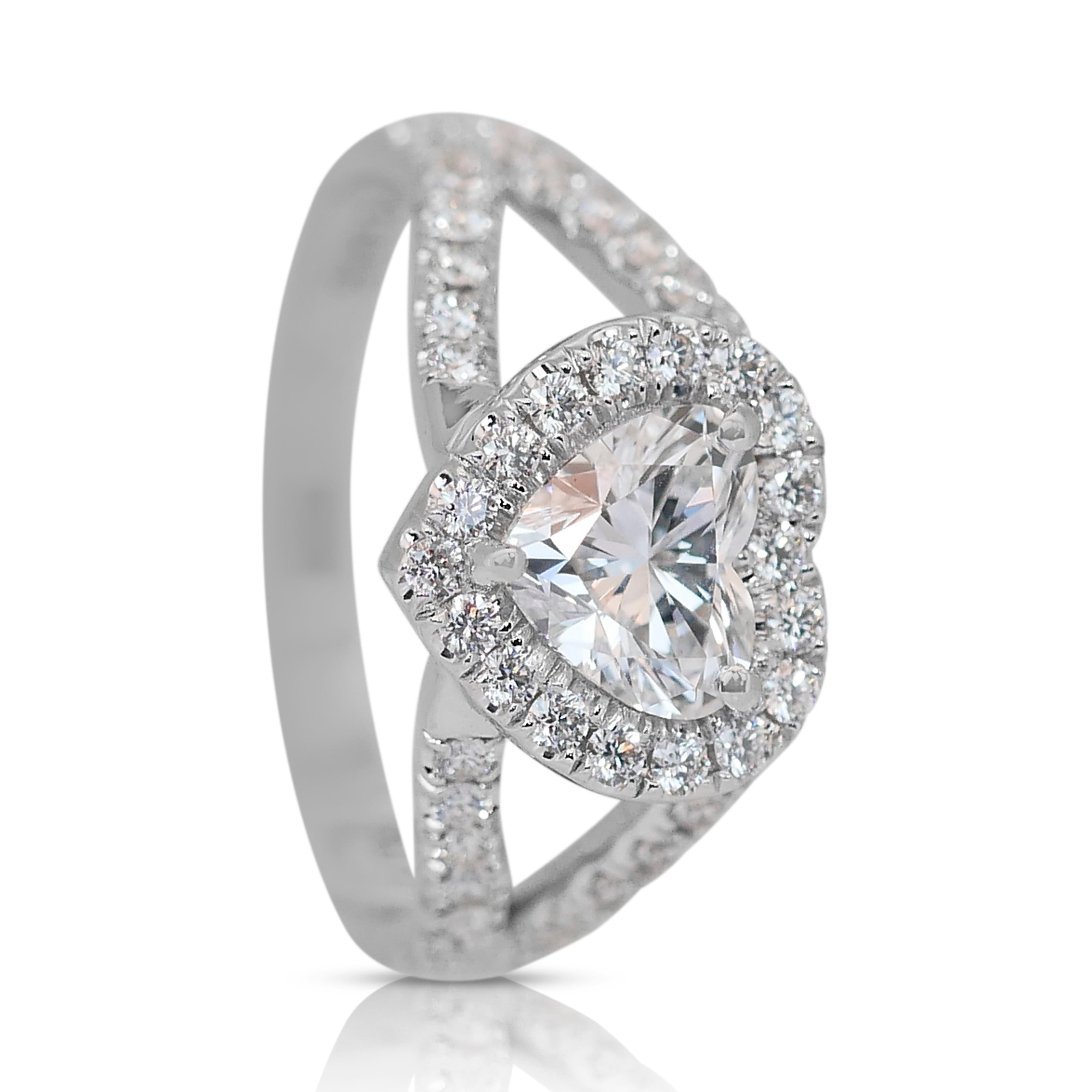 Elegant 1.53ct Double Excellent Ideal Cut Diamonds Pave Ring in 18k White Gold 3