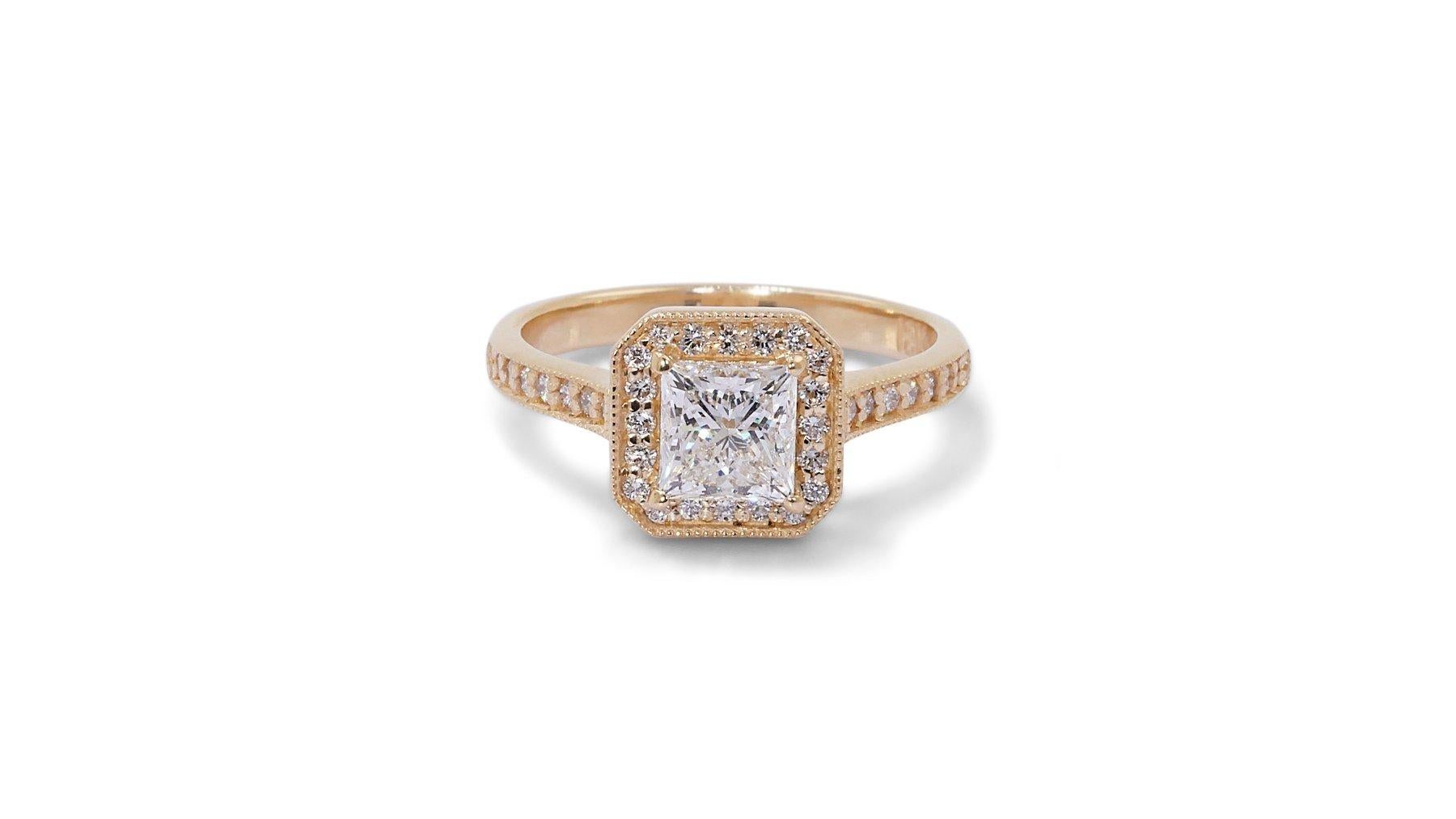 Elegant 1.55ct Double Excellent Ideal Cut Diamonds Halo Ring in 18k Yellow Gold 2