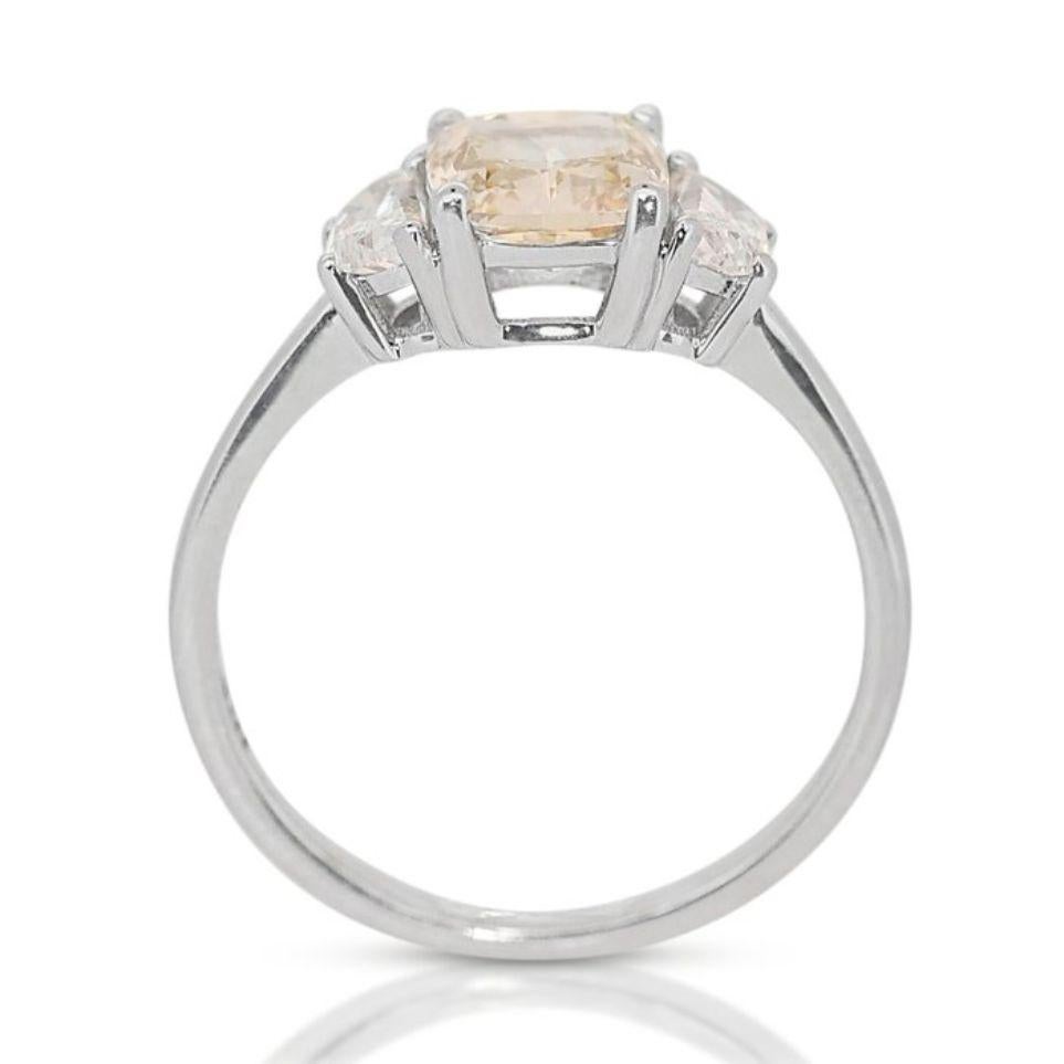 Women's Elegant 1.56ct Cushion Cut Diamond Ring in 18K White Gold For Sale