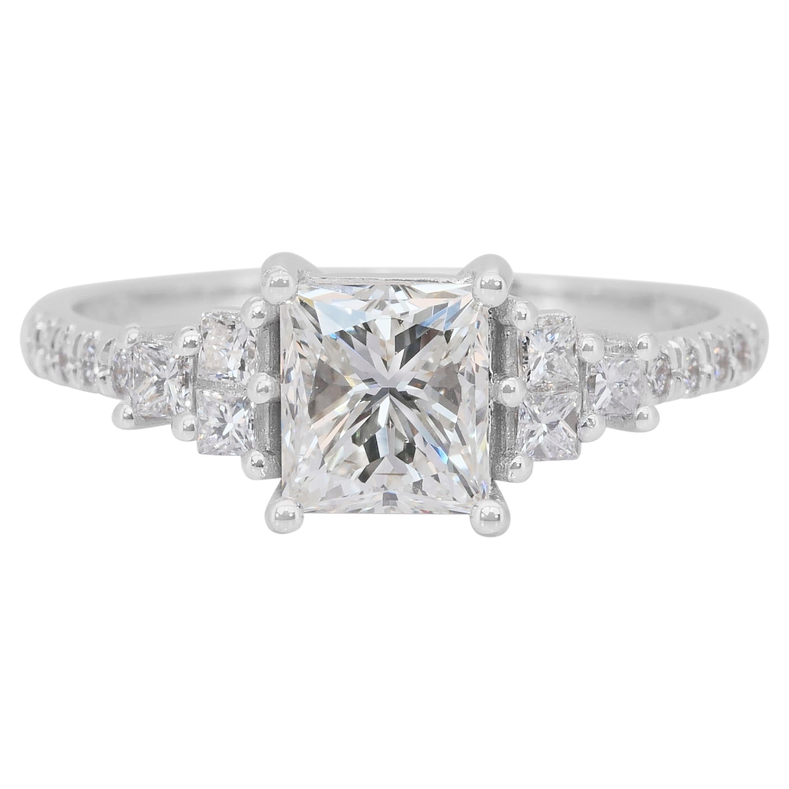 Anello Eleg con pavé di diamanti da 1,56 carati in oro bianco 18 carati - Certificato IGI