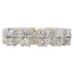 Elegance - Bague en or bicolore 18 carats de 1,56 ct de diamants ronds, brillants et de taille princesse