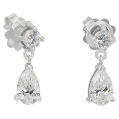 Elegant 1.57ct Diamonds Drop Earrings in 18k White Gold - GIA Certified Elegant 1.57ct Diamonds Drop Earrings in 18k White Gold - GIA Certified