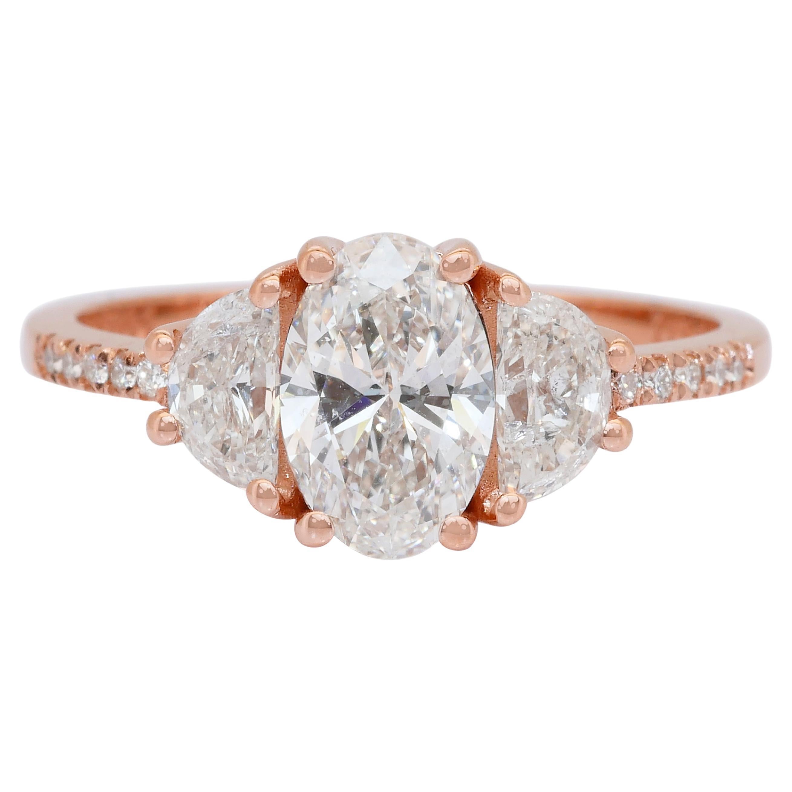 Elegant 1.58ct Diamonds 3-Stone Ring in 18k Rose Gold - IGI Certified (en anglais)