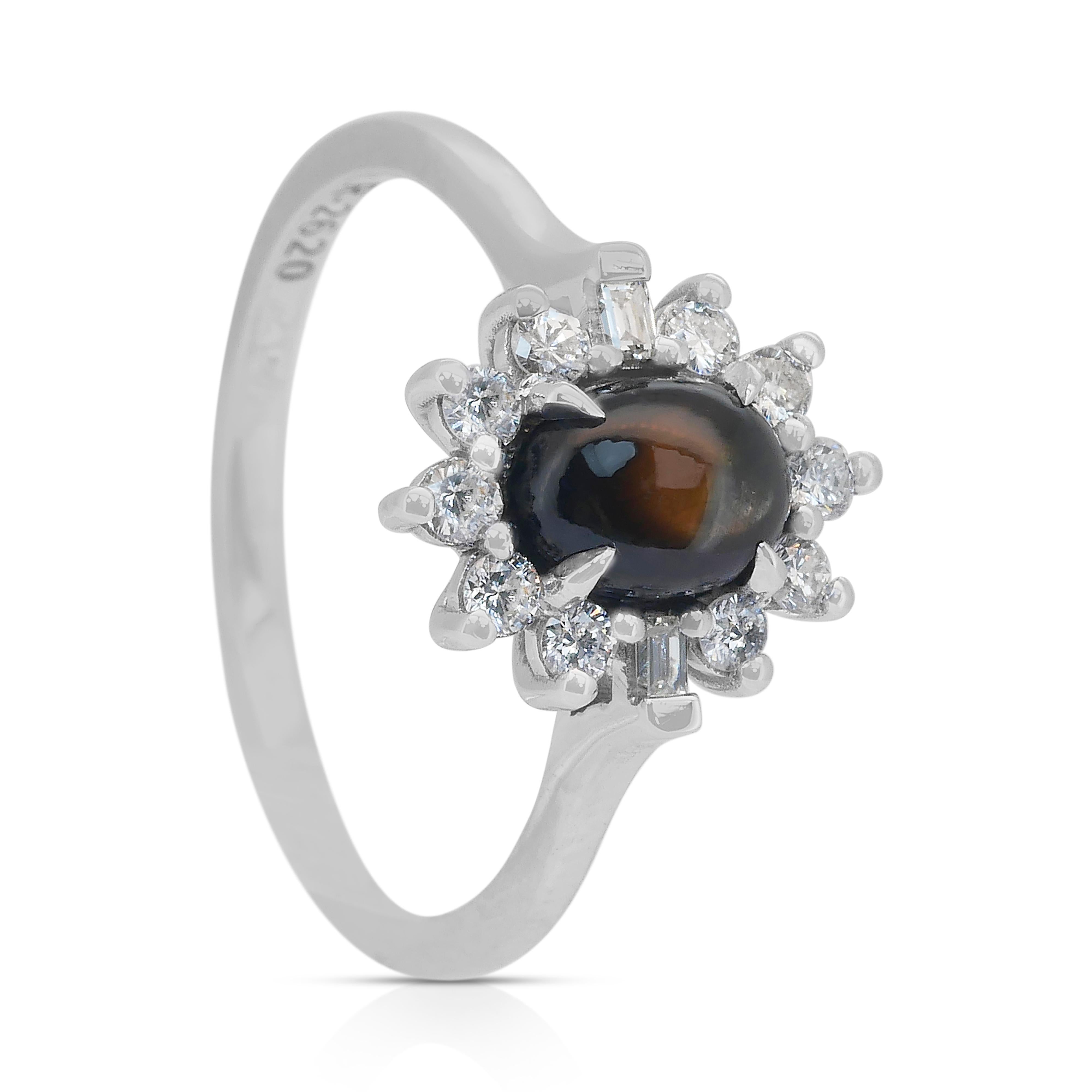 Eleganza di uno zaffiro a stella e diamanti da 1,58 carati in oro bianco 14k - IGI in vendita 2