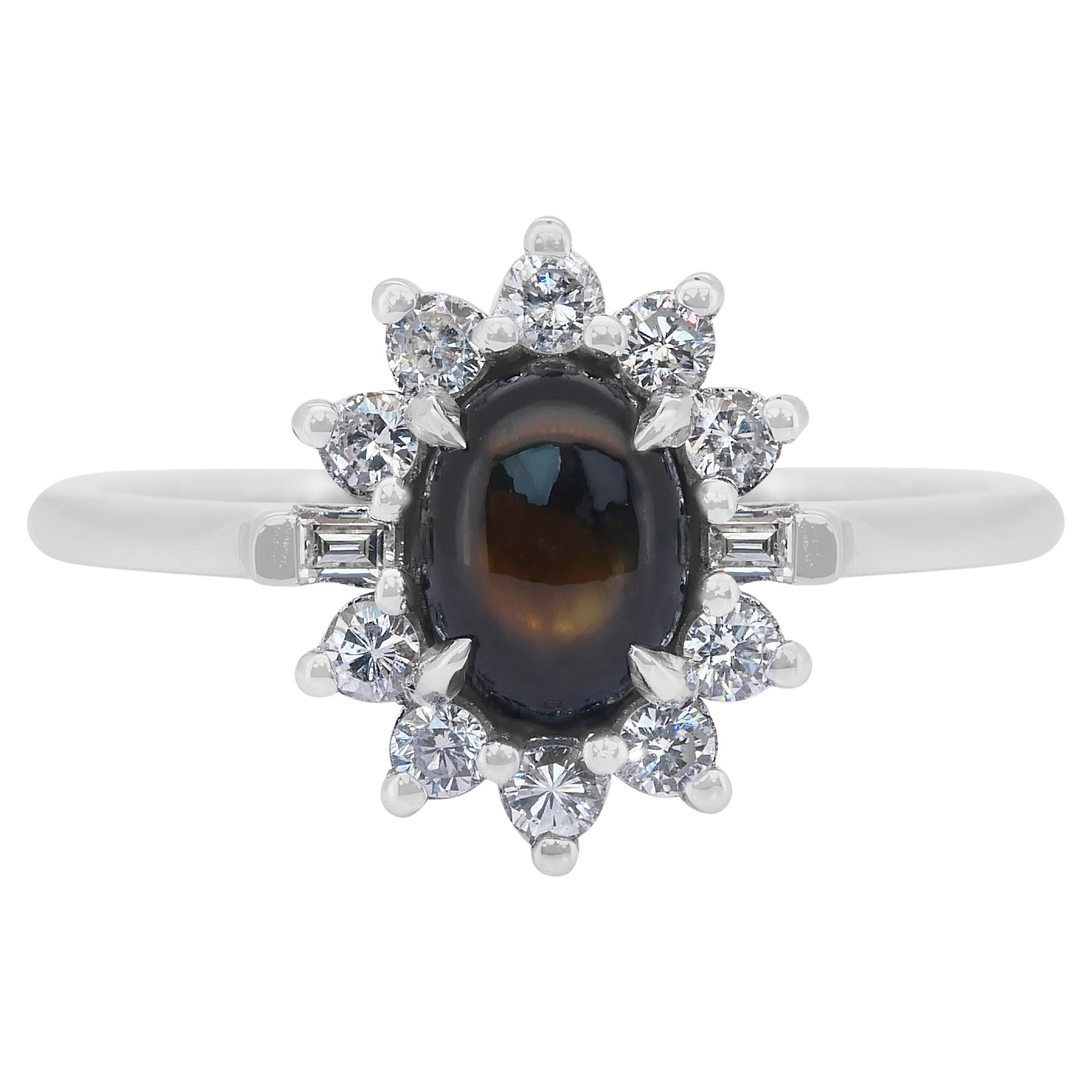 Elegant 1.58ct Star Sapphire and Diamonds Halo Ring in 14k White Gold - IGI