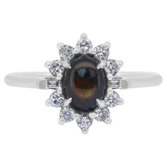Elegant 1.58ct Star Sapphire and Diamonds Halo Ring in 14k White Gold - IGI