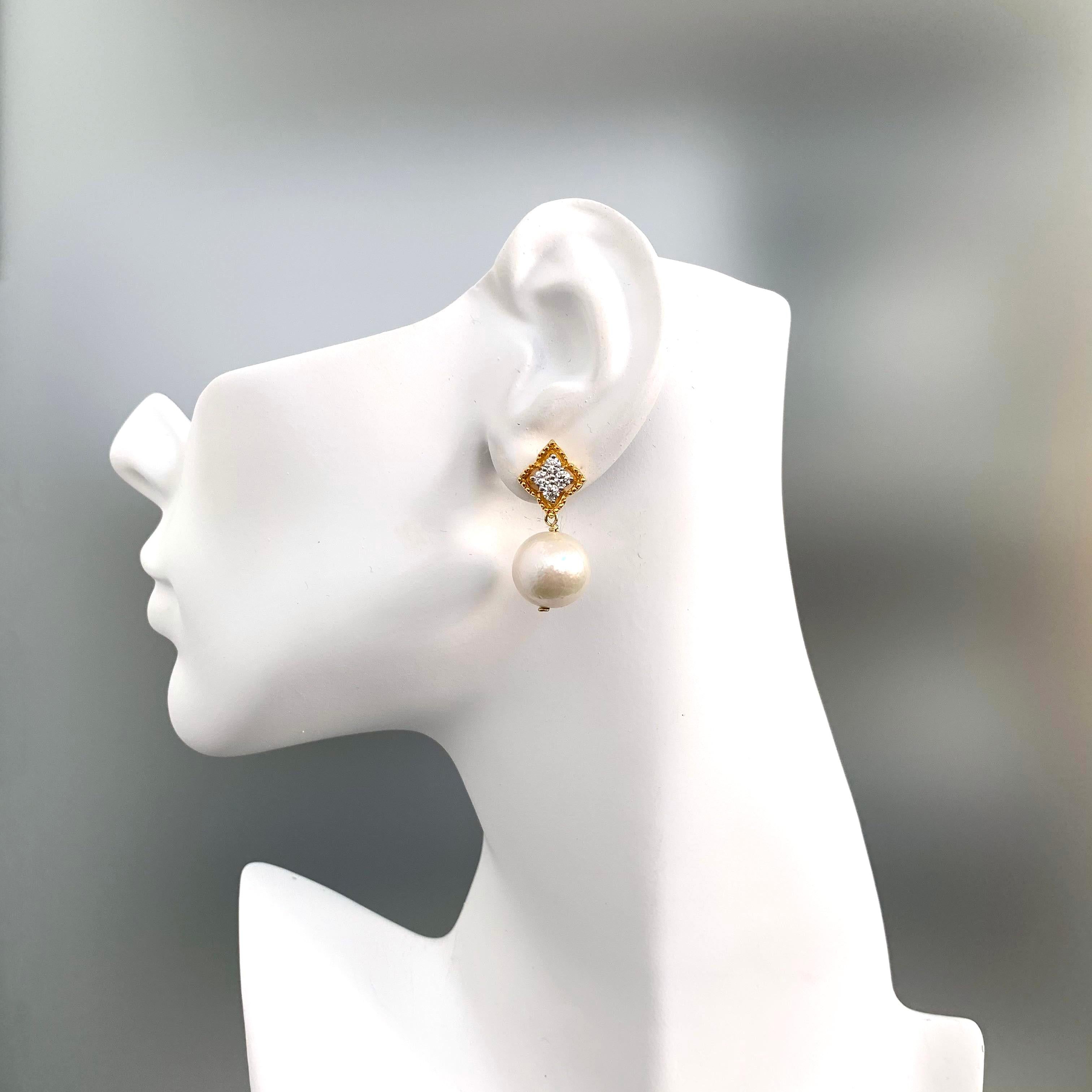Contemporary Elegant 15mm Cultured Pearl Drop Earrings