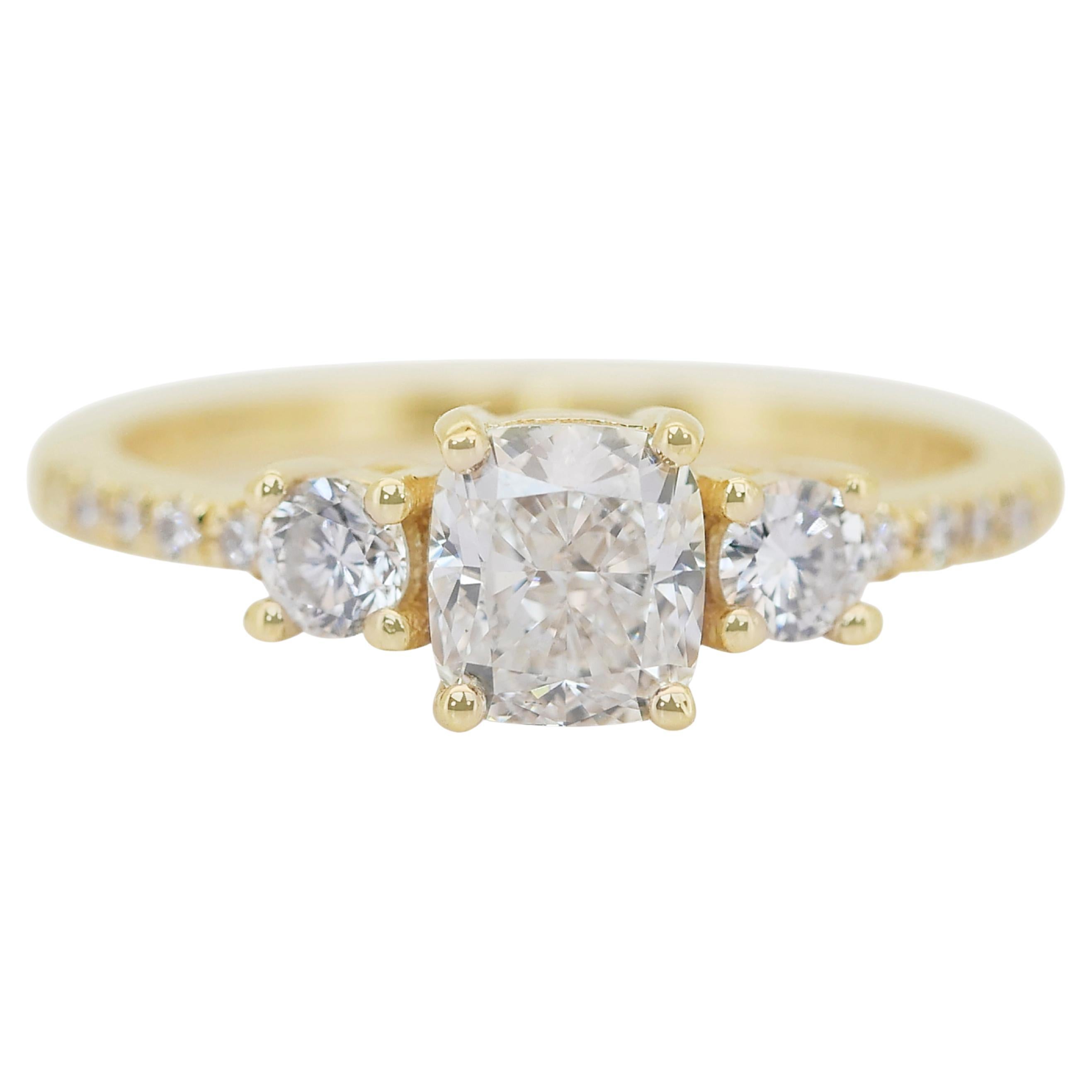 Eleganter 1,63 Karat Diamanten Pave-Ring aus 18 Karat Gelbgold - IGI-zertifiziert