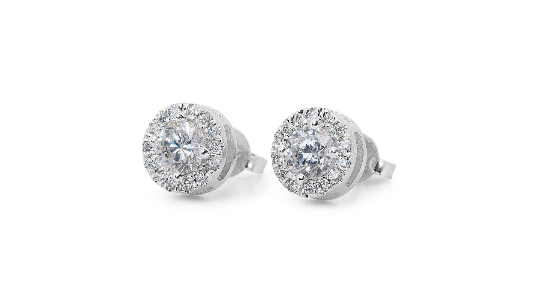 Elegant 1.68ct Diamond Halo Stud Earrings in 18k White Gold - GIA Certified For Sale 2