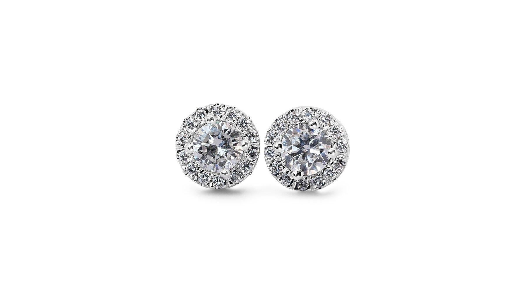 Elegant 1.68ct Diamond Halo Stud Earrings in 18k White Gold - GIA Certified For Sale 3