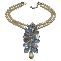 Elegant 17.25" Classic Pearl Pendant Necklace with Glass and Large Drop Pearl
