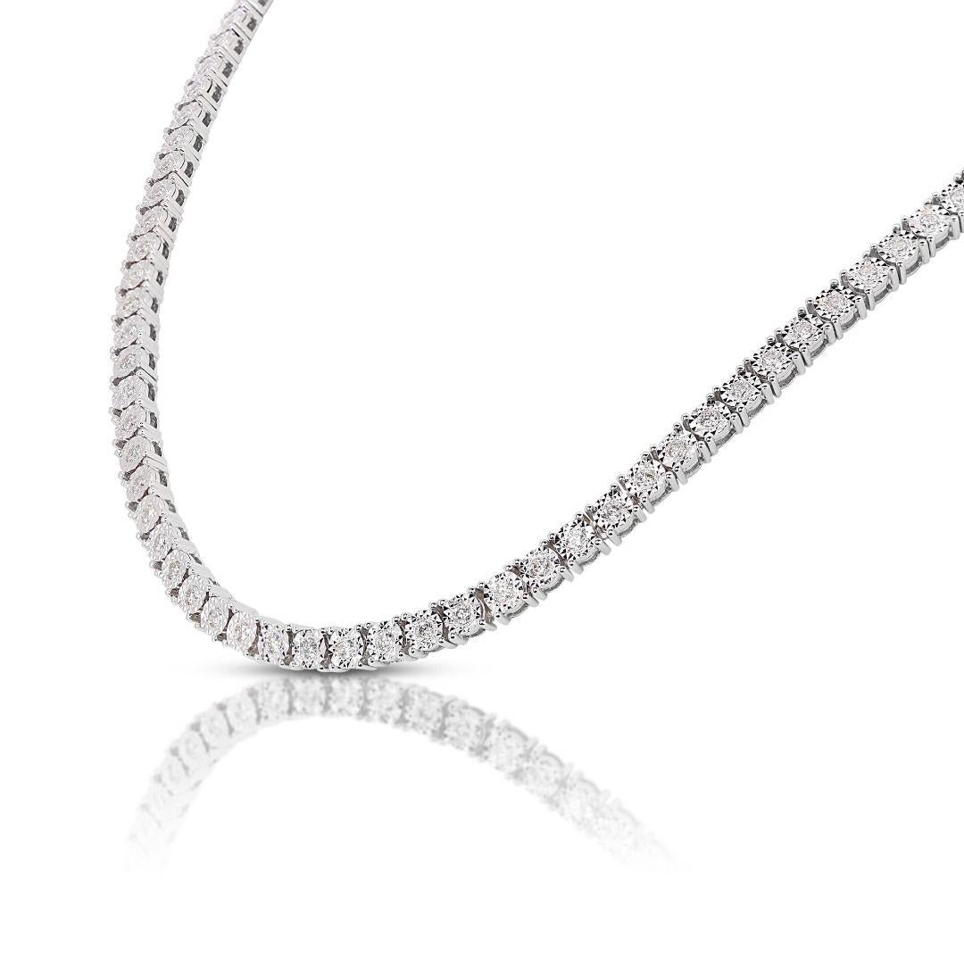 Round Cut Elegant 1.74ct Round Brilliant Natural Diamond Necklace in 9K White Gold For Sale