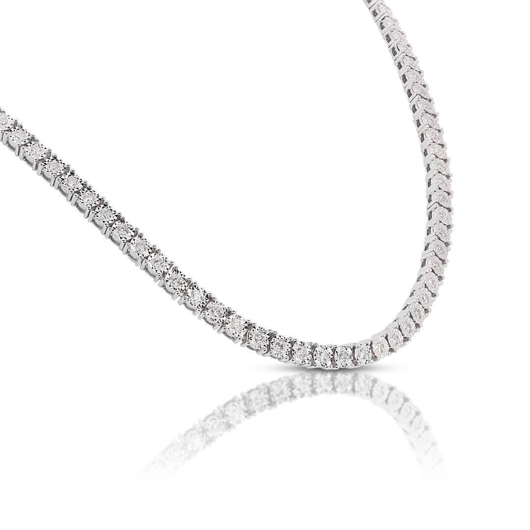 Elegant 1.74ct Round Brilliant Natural Diamond Necklace in 9K White Gold In New Condition For Sale In רמת גן, IL