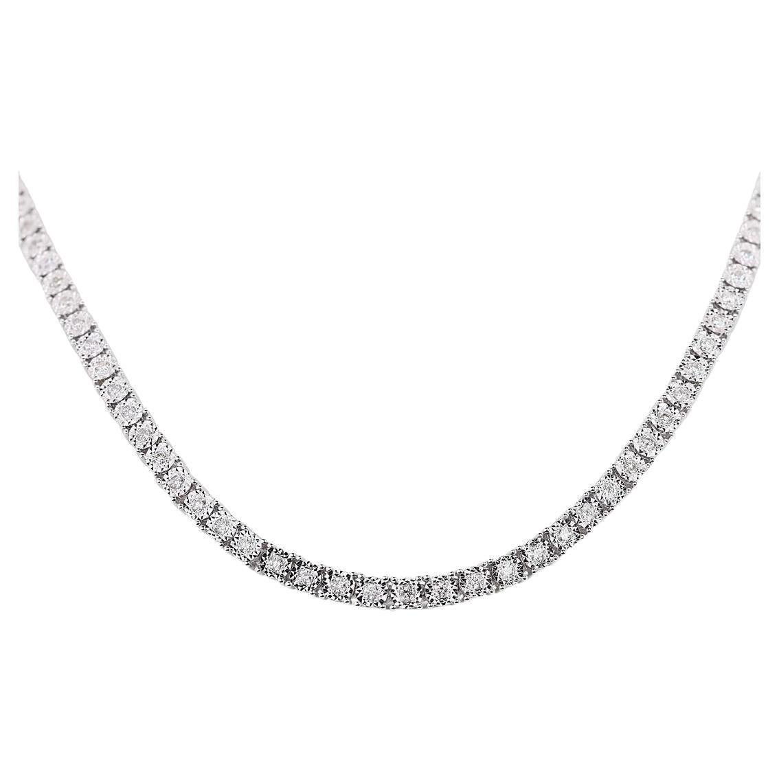 Élégant collier de diamants naturels ronds brillants de 1,74 carat en or blanc 9 carats