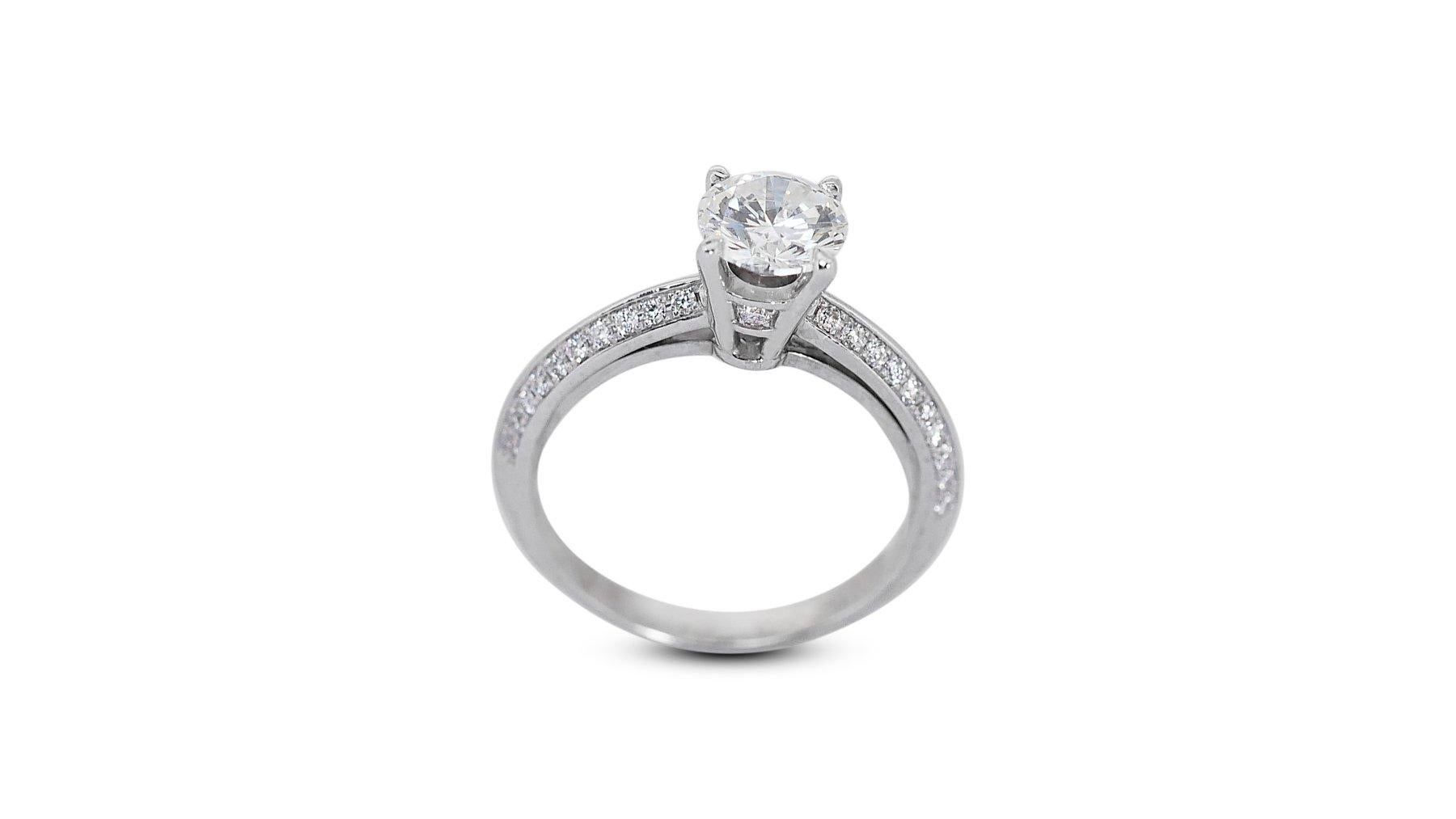 Round Cut Elegant 1.77ct Triple Excellent Ideal Cut Diamonds Pave Ring in 18k White Gold