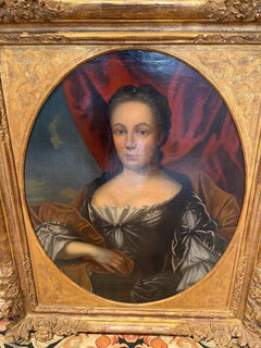 Elegant 17th-18th Century Lady’s Portrait in a Lavish Baroque-Style Gilt Frame