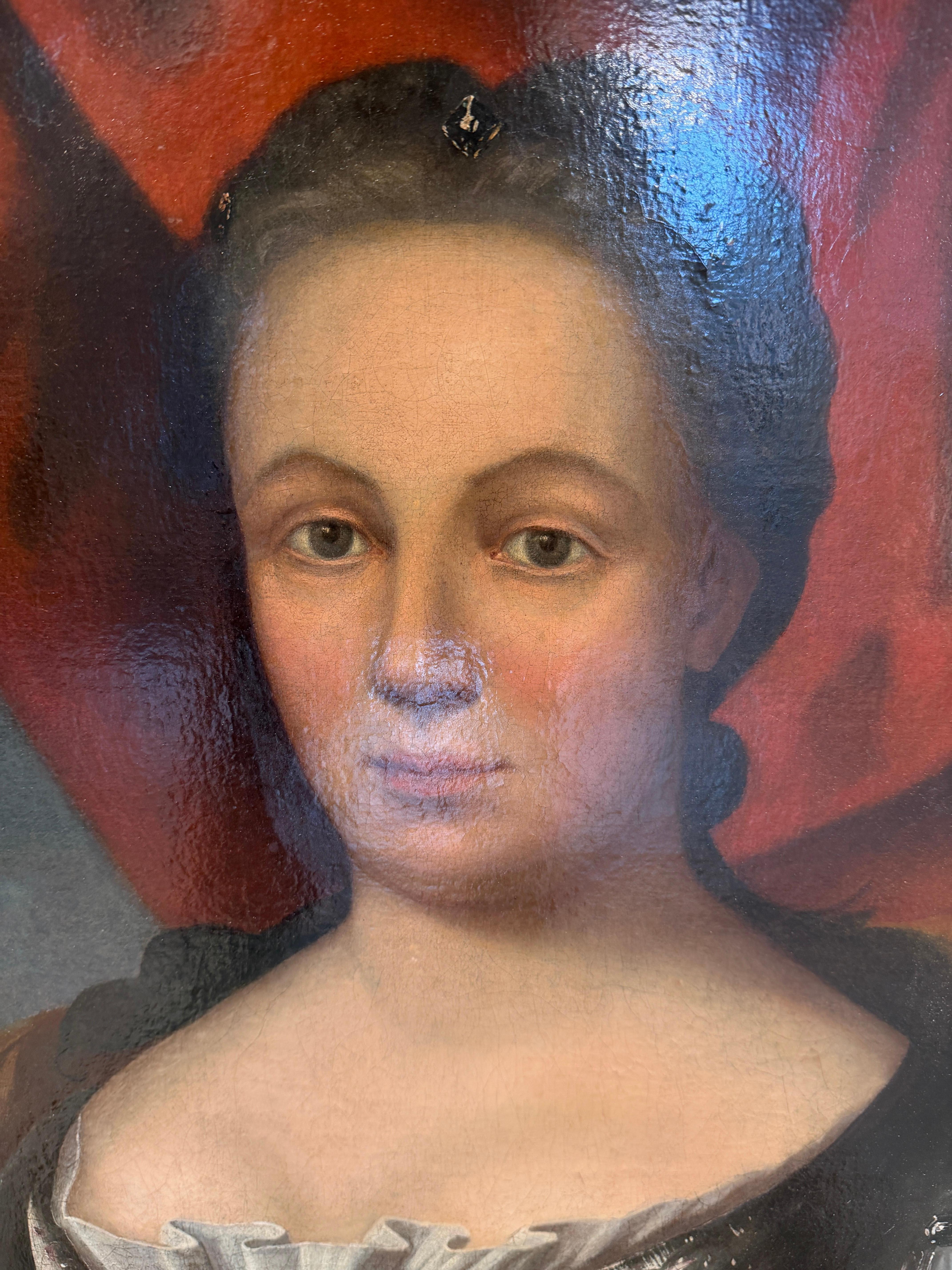 Elegant 17th-18th Century Lady’s Portrait in a Lavish Baroque-Style Gilt Frame (Barock) im Angebot