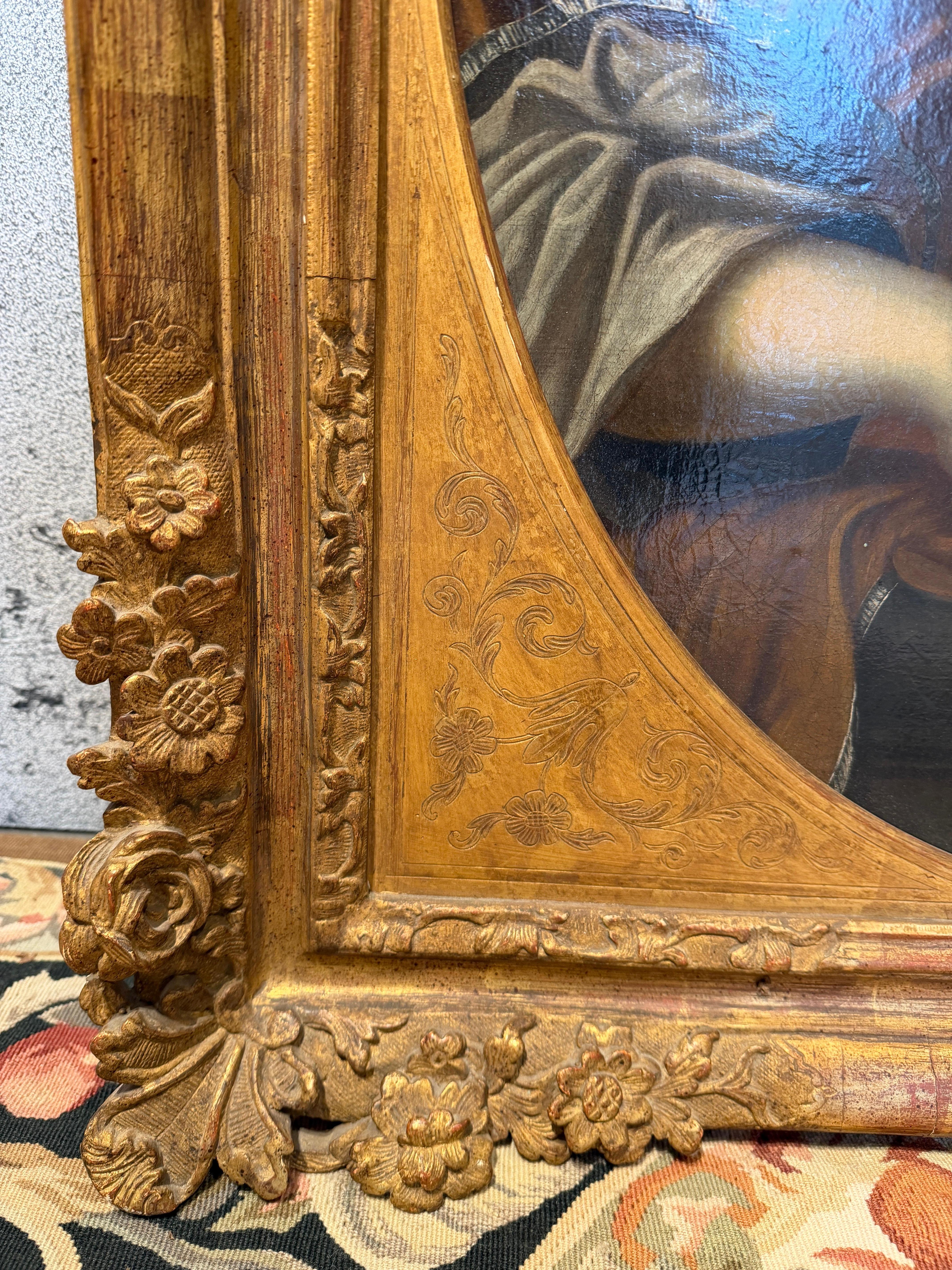 Elegant 17th-18th Century Lady’s Portrait in a Lavish Baroque-Style Gilt Frame (18. Jahrhundert und früher) im Angebot