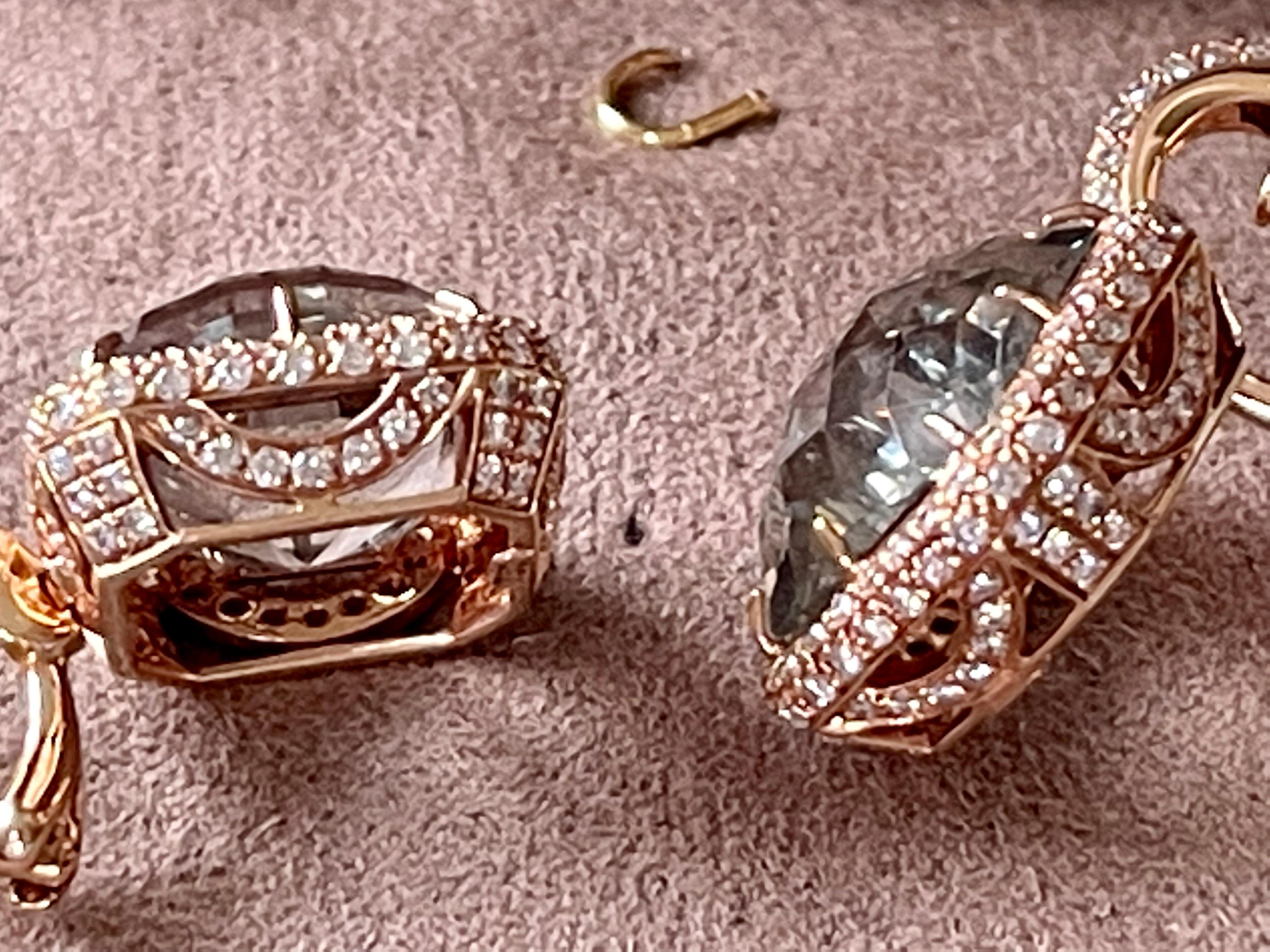 Élégantes boucles d'oreilles en or rose 18 carats avec diamants et améthyste verte en vente 8