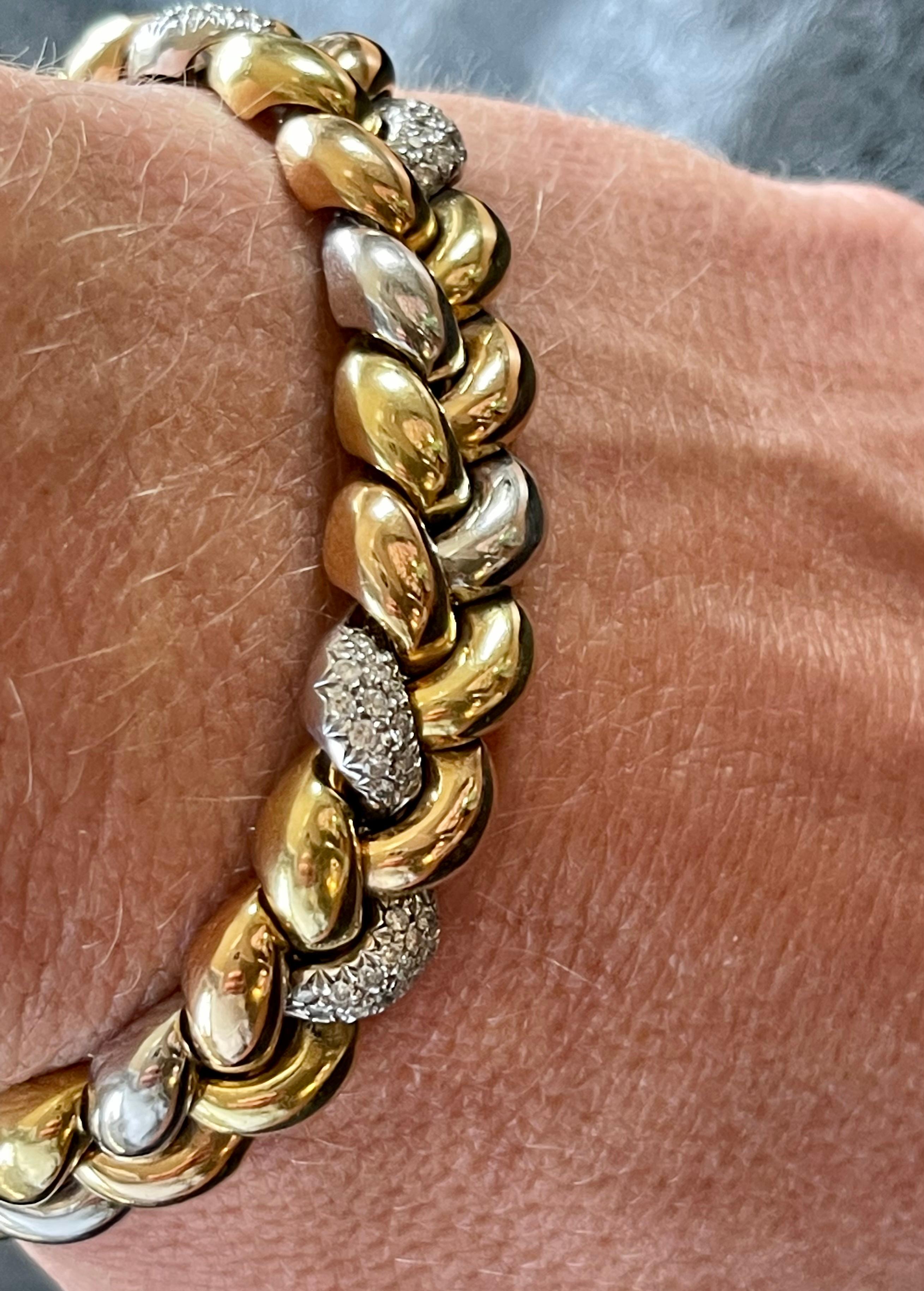 Contemporary Elegant 18 K Tricolor Gold Diamond Bracelet Signed Poiray Paris For Sale