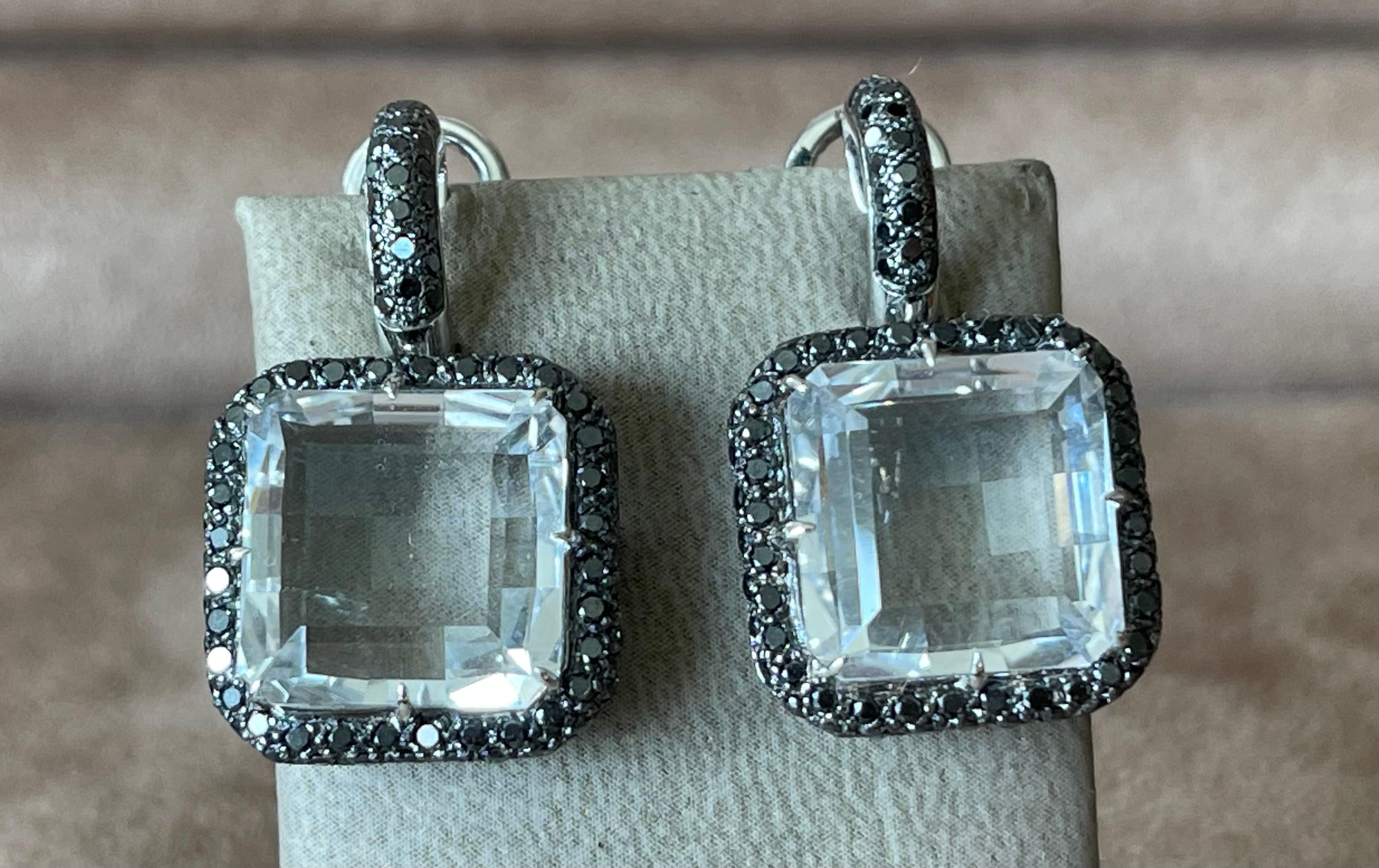 Eleganti orecchini in oro bianco 18 K con diamanti neri e cristallo di rocca in vendita 6