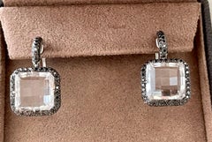 Elegant 18 K white Gold Earrings with black Diamonds and Rock Crystal