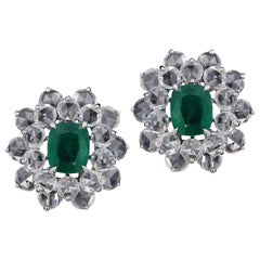 Elegant 18 Karat White Gold and Emerald, Ring and Earring Set