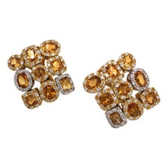Elegant 18 Karat Yellow and White Gold Citrine and Diamond Earrings Elegant 18 Karat Yellow and White Gold Citrine and Diamond Earrings