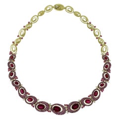 Elegant 18 Karat Yellow Gold, Pink Sapphire, Rubellite and Diamond Necklace