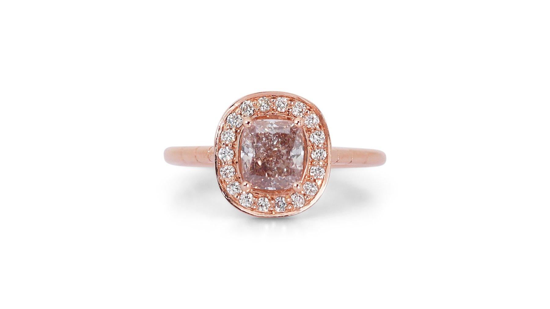 Cushion Cut Elegant 18 kt. Pink Gold Ring with 1.25 ct Total Natural Diamonds - IGI Cert