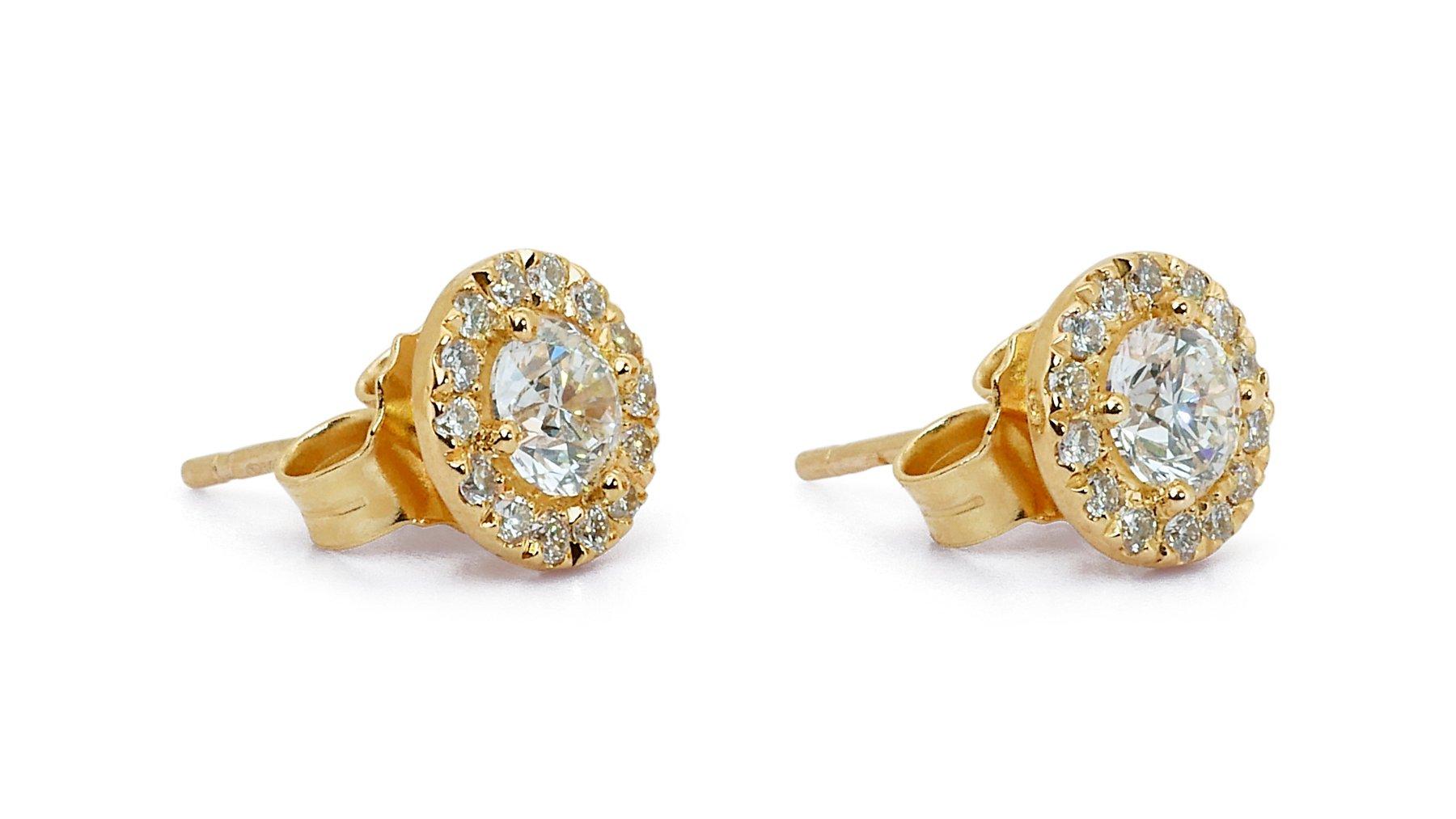 Women's Elegant 18 kt. Yellow Gold Earrings with 1.5 ct Natural Diamond GIA Certificate