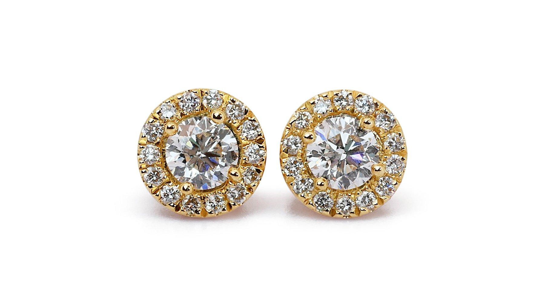 Elegant 18 kt. Yellow Gold Earrings with 1.5 ct Natural Diamond GIA Certificate 4